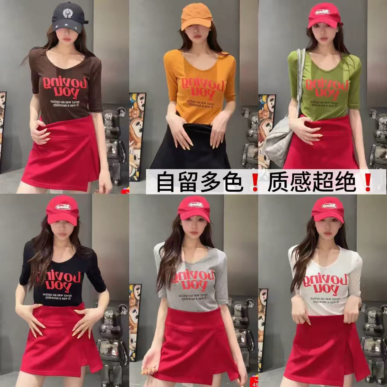 한 부서 회색 알파벳 프린트 V넥 반팔 티셔츠 여성 여름 몸매 가꾸기 슬림해 보이는 순수한 욕망 품격 아름다운 중간 소매 맨위 상세 이미지 1