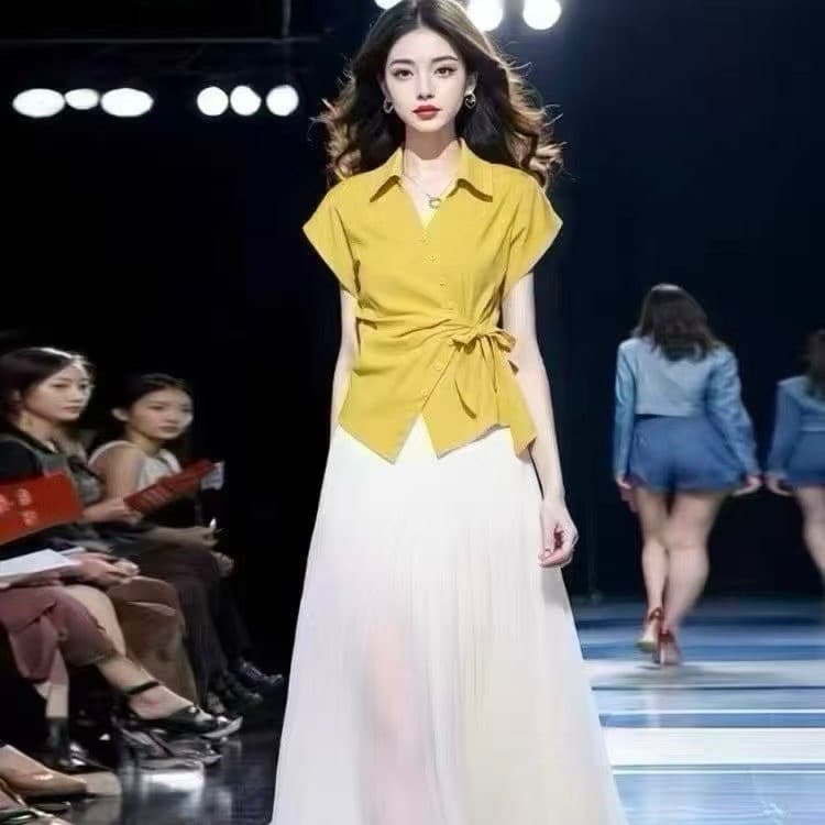 프랑스식 고급 센스 빛 럭셔리 반팔 셔츠 여성 여름 2026 새로운 불규칙 허리 수축 슬림해 보이는 품격 맨위 상세 이미지 2