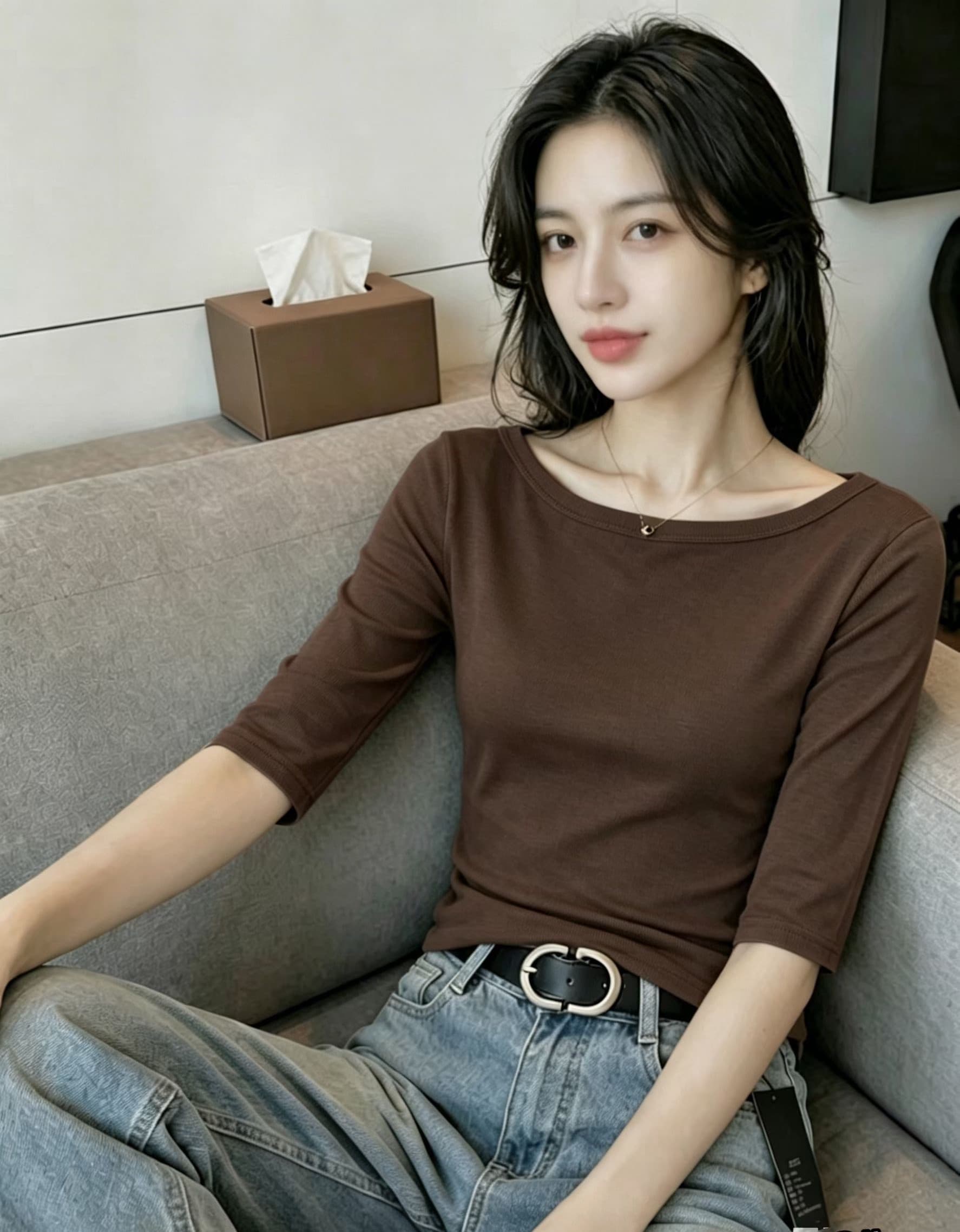 봄 여름 새로운 익스트림 제인 바람 검정색 오프숄더 중간 소매 티셔츠 여성 몸매 가꾸기 다용도 기본 셔츠 5 점 소매 맨위 이미지 2