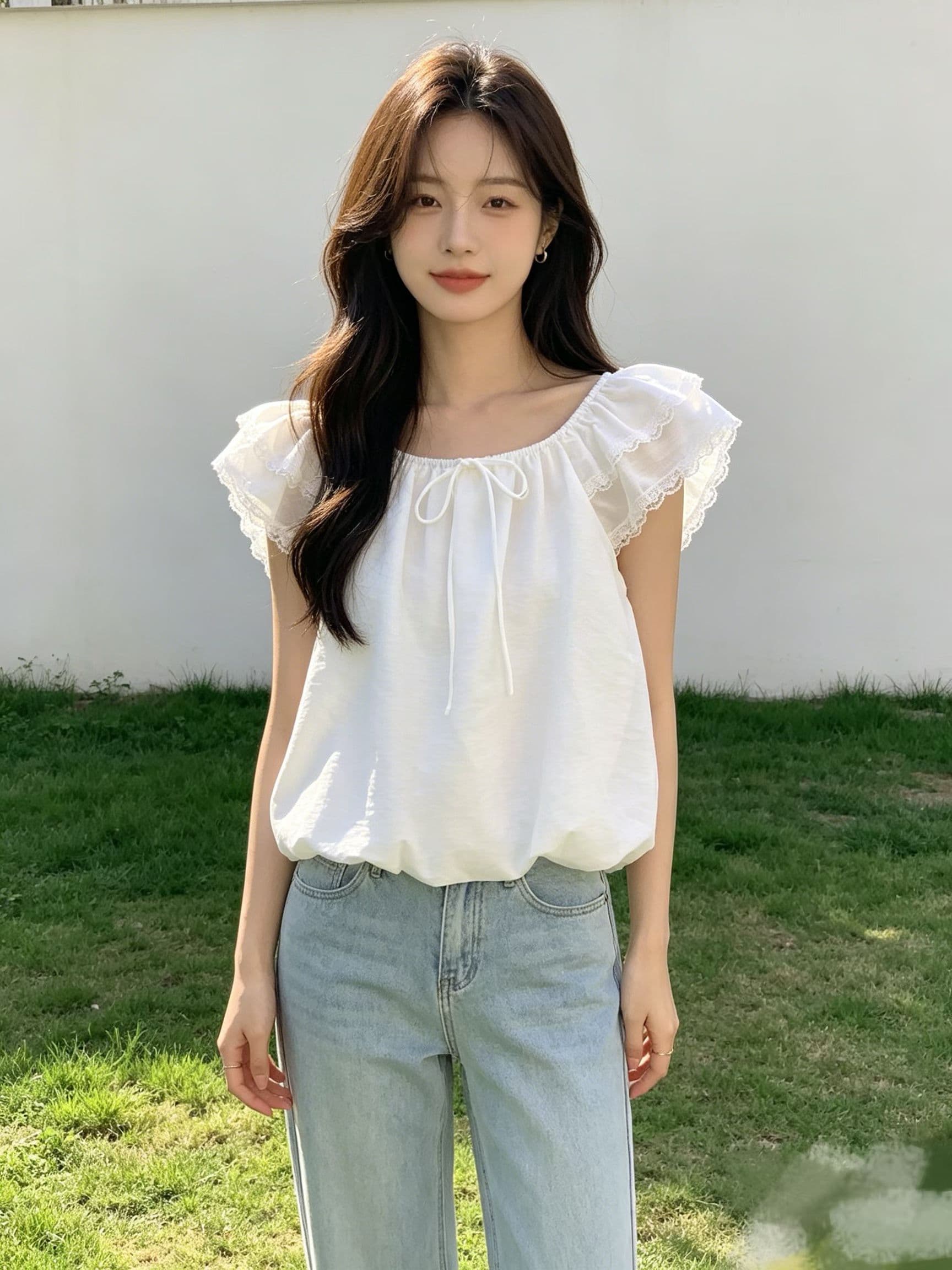 레이스 레이스 광장 칼라 반팔 여성 셔츠 여름 루즈핏 핑크색 아름다운 작은 셔츠 디자인 센스 슬림해 보이는 오프숄더 맨위 상세 이미지 4