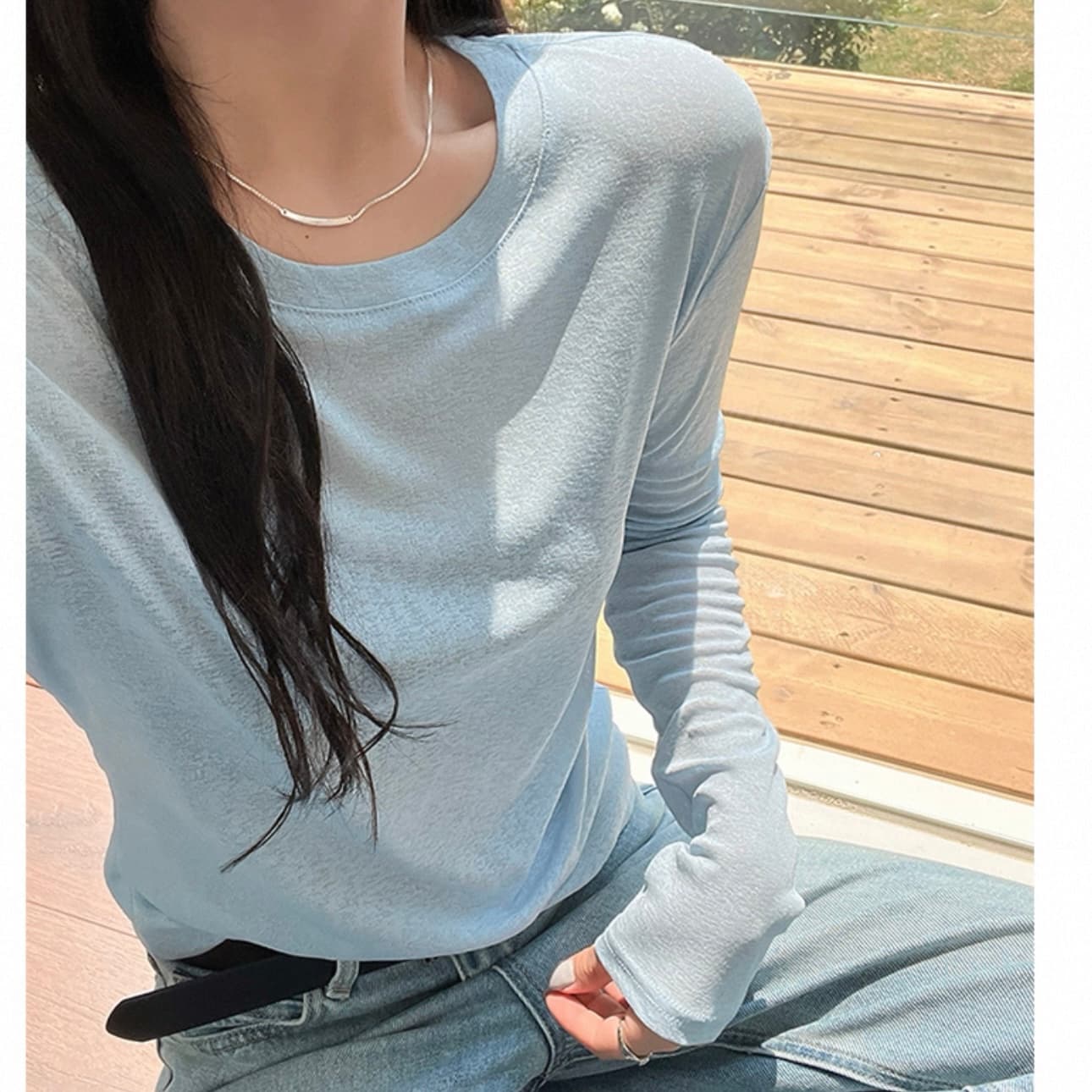 얇은 스타일 얼음 실크 자외선 차단 블라우스 긴팔 티셔츠 여성 여름 새로운 한국 스타일 미니멀리즘 캐주얼 다용도 에어컨 맨위 ins 이미지 5