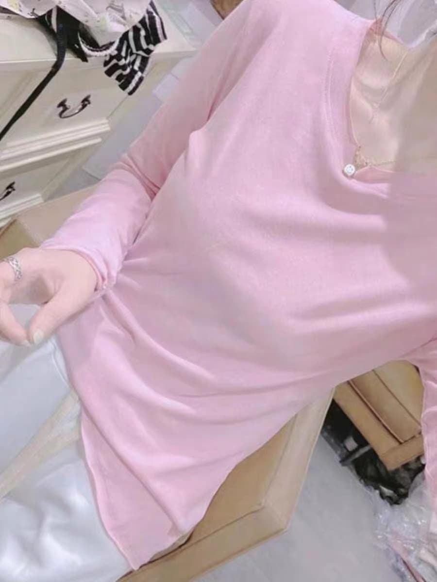 순면 긍정적 인 어깨 슈퍼 잘 생긴 유럽 상품 긴팔 티셔츠 여성 2026 봄 새로운 수 있습니다. 외출용 얇은 스타일 동정 맨위 ins 상세 이미지 3