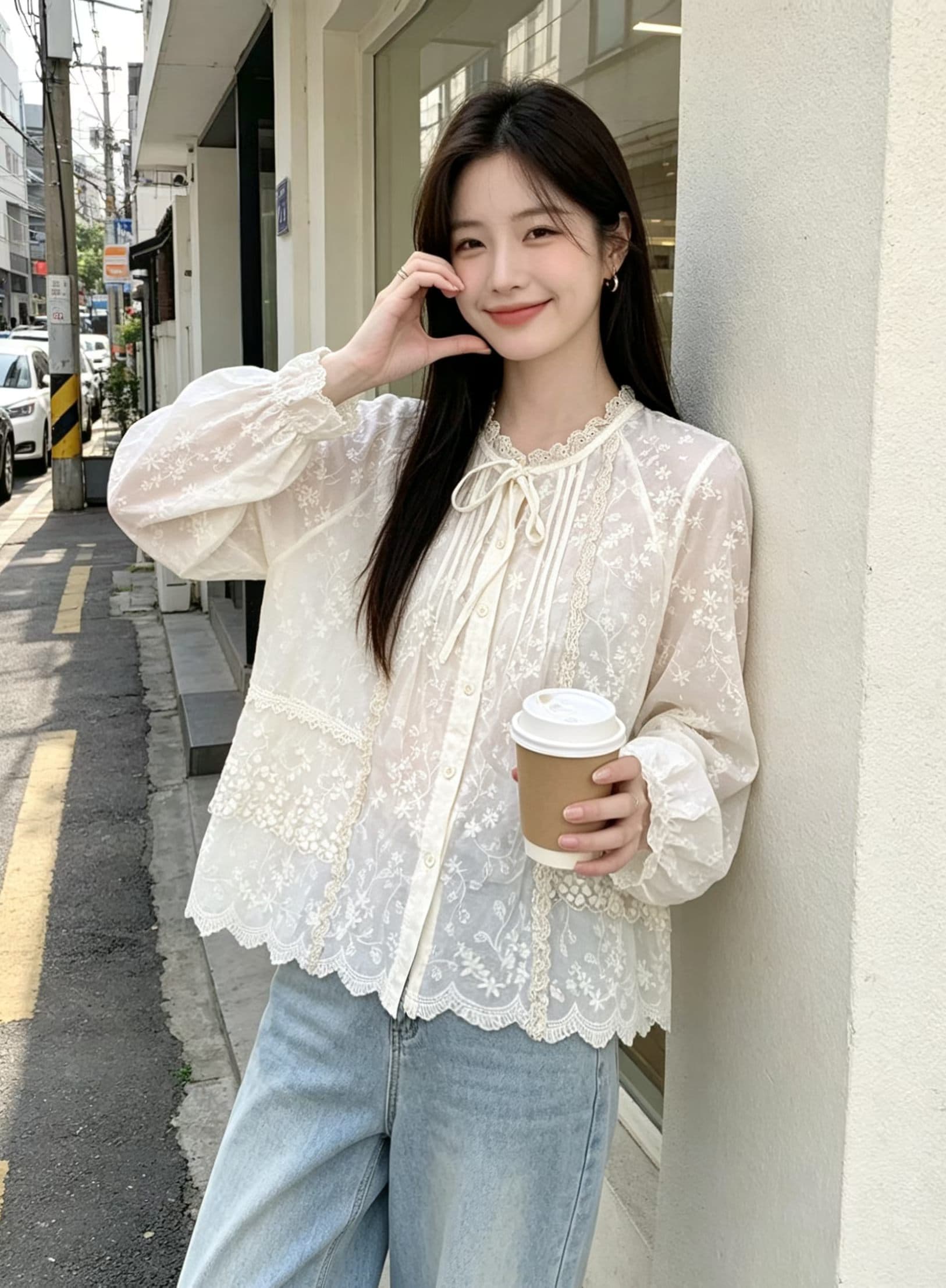 프랑스식 고급 센스 레이스 레이스 칼라 반팔 여성 셔츠 여름 새로운 2026 레이스업 외국 가스 슬림해 보이는 셔츠 트렌디 상세 이미지 2