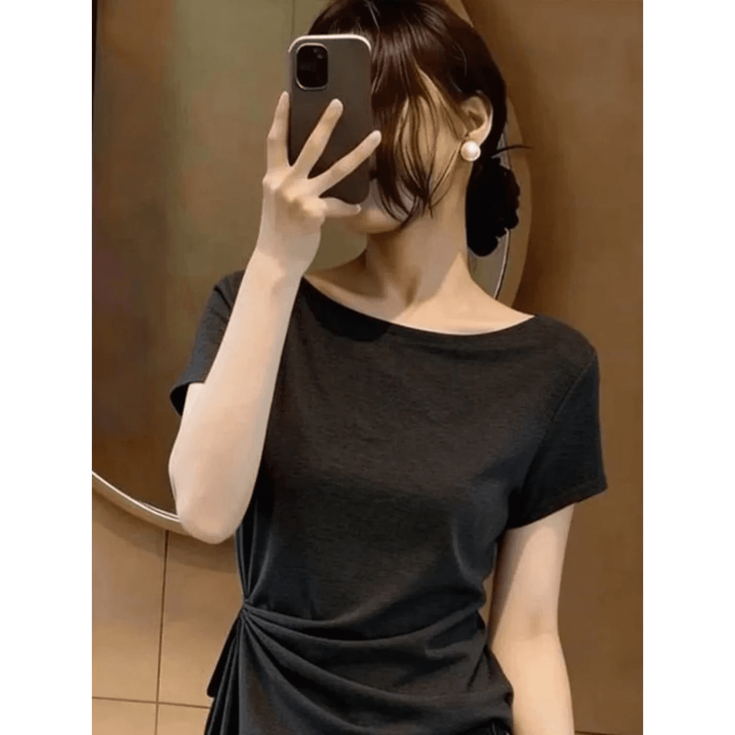 캐주얼 바람 고유 한 클래식 섹션 절묘한 비대칭 주름 반팔 티셔츠 몸매 가꾸기 슬림해 보이는 디자인 센스 품격 맨위 이미지 5