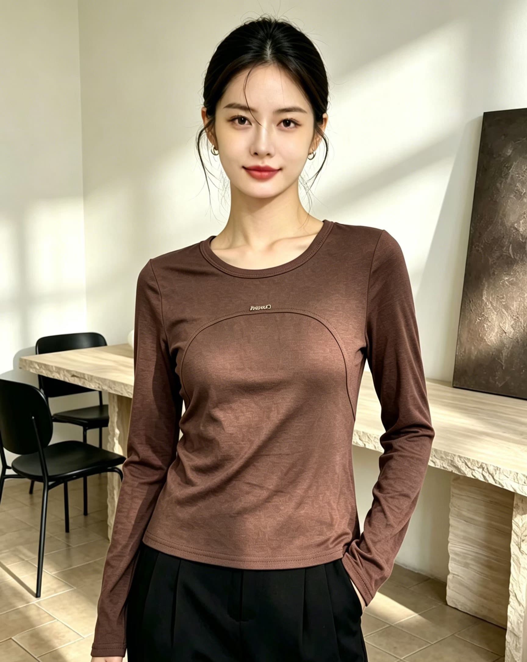 프랑스식 미니멀리즘 디자인 센스 작은 대중 화이트 티셔츠 만나는 인사이드 가져 가라. 니트 스웨터 여성 이른 가을 스택 착용 몸매 가꾸기 맨위 얇은 상세 이미지 3