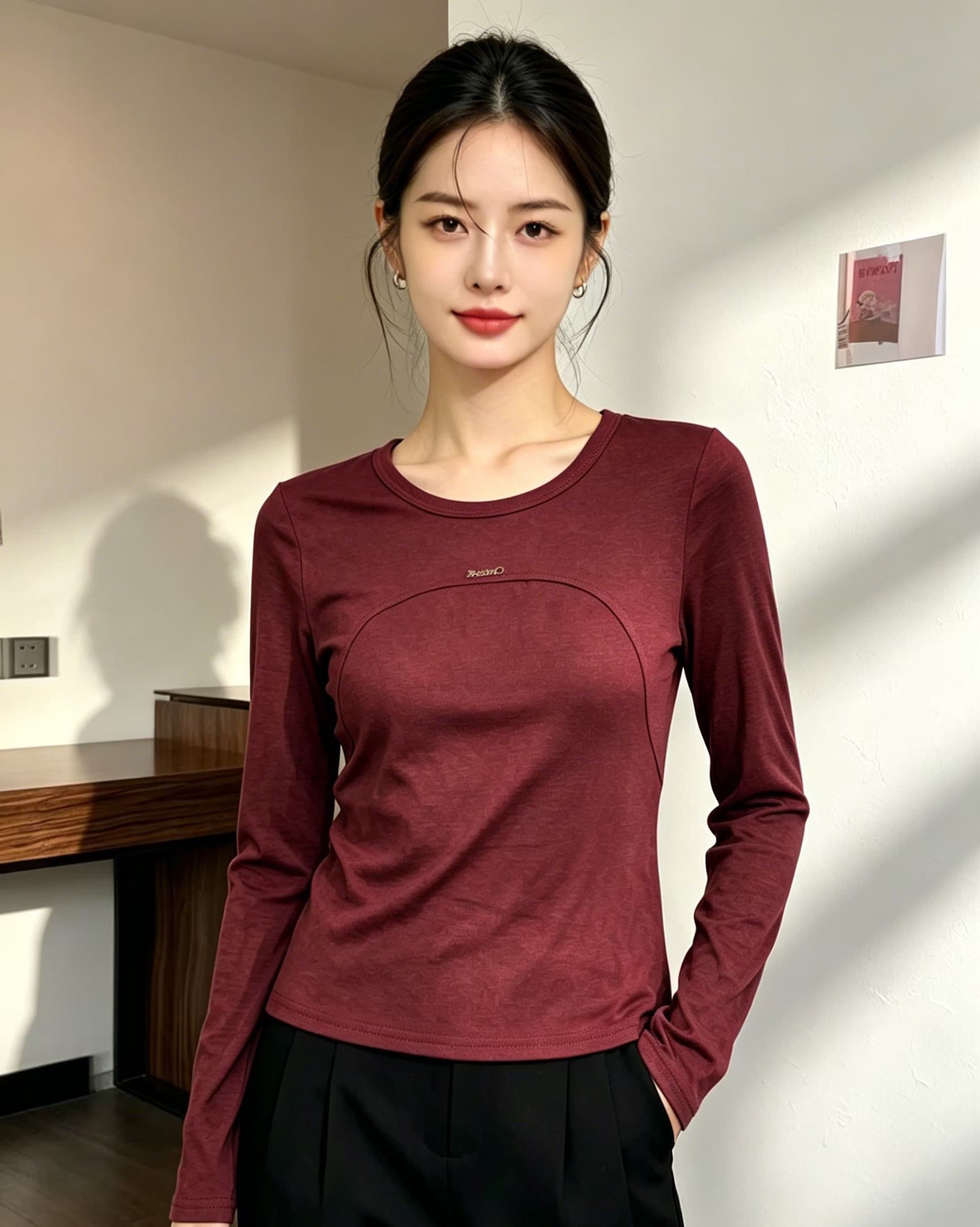 프랑스식 미니멀리즘 디자인 센스 작은 대중 화이트 티셔츠 만나는 인사이드 가져 가라. 니트 스웨터 여성 이른 가을 스택 착용 몸매 가꾸기 맨위 얇은 상세 이미지 4