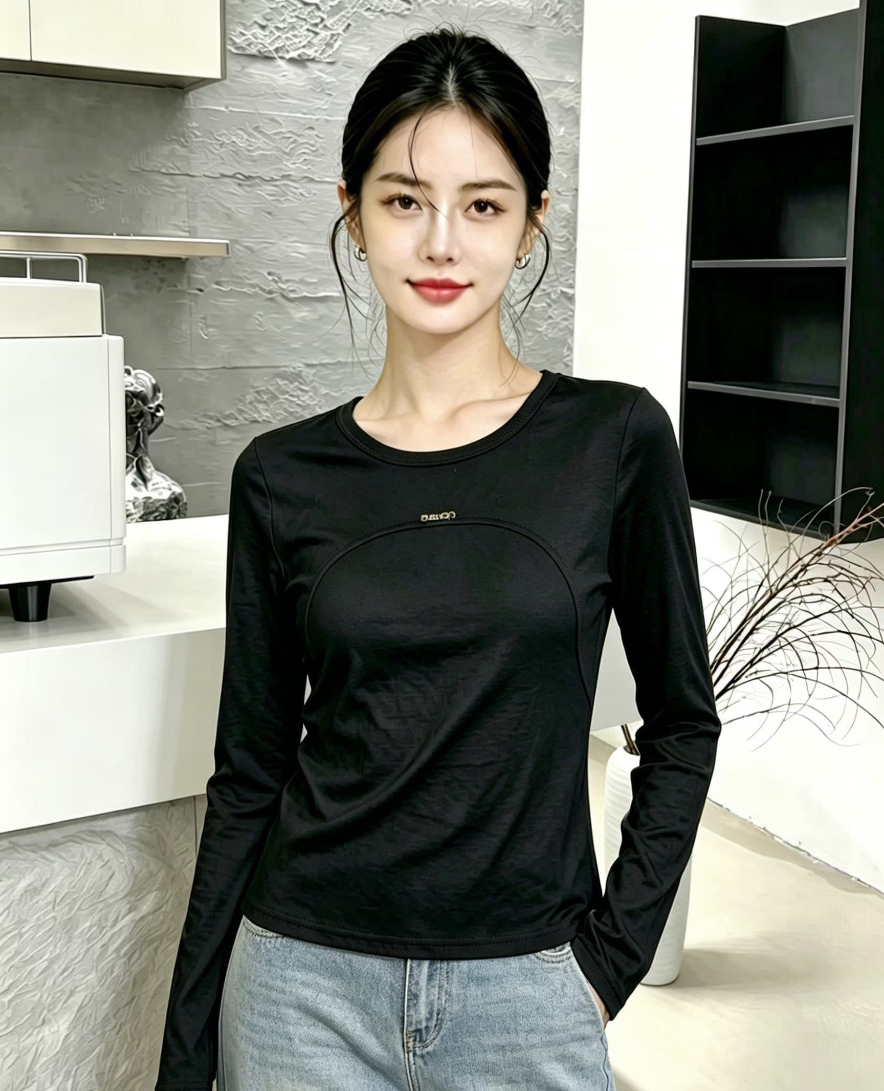프랑스식 미니멀리즘 디자인 센스 작은 대중 화이트 티셔츠 만나는 인사이드 가져 가라. 니트 스웨터 여성 이른 가을 스택 착용 몸매 가꾸기 맨위 얇은 상세 이미지 5