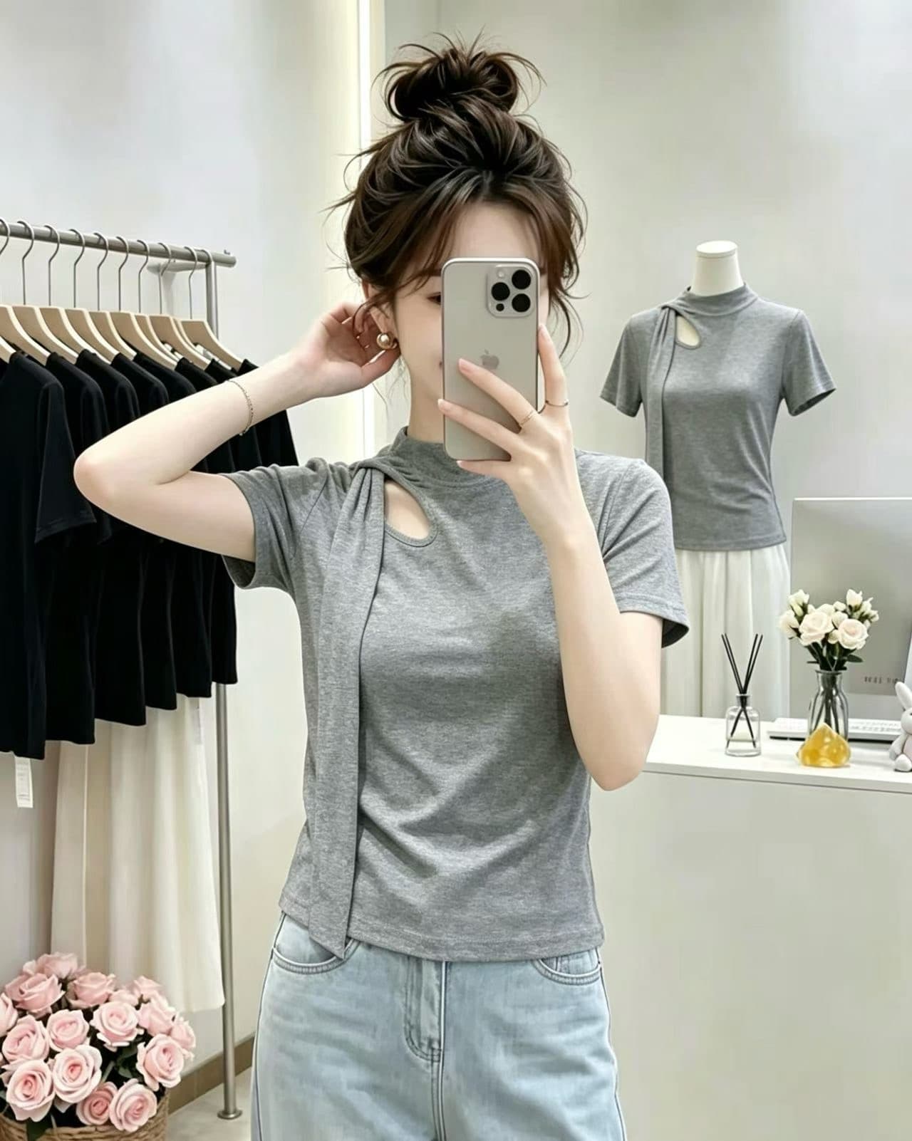 여름 자이언트 잘 생긴 ~ 중 검정색 홀로우 아웃 리본 긍정적 인 어깨 반팔 티셔츠 여성 고유 한 아름다운 아니요 명중 섹션 아름다운 맨위 이미지 2