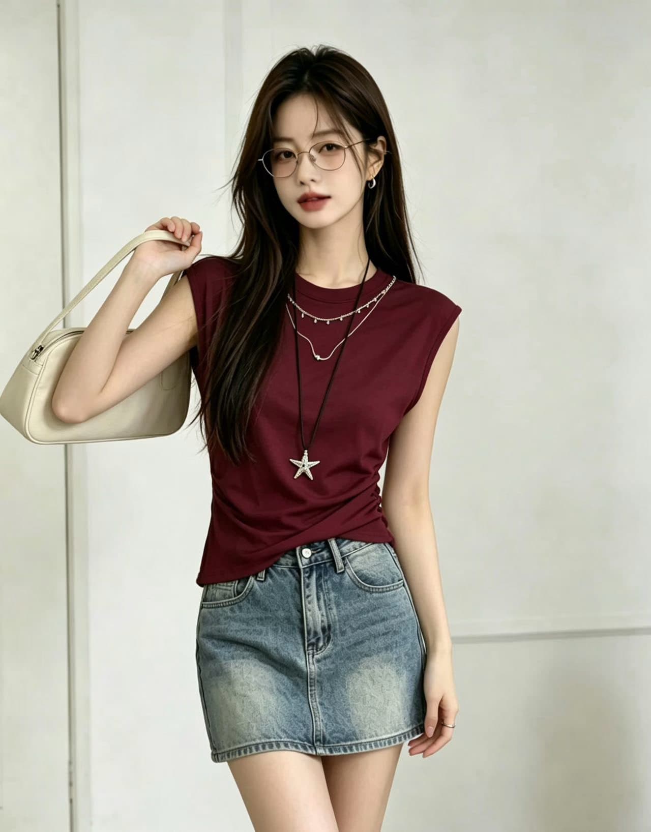 2026 여름 새로운 라운드 넥 단색 미니멀리즘 작은 날다 소매 티셔츠 여성 작은 대중 주름 허리 수축 슬림해 보이는 연령 감소 맨위