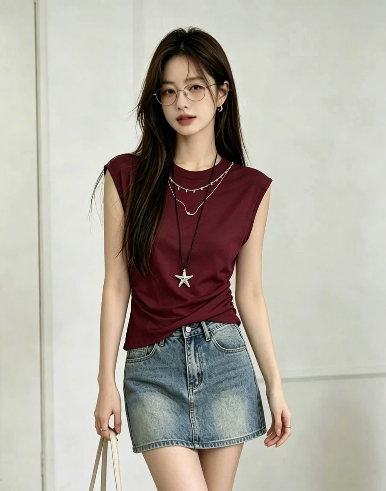 2026 여름 새로운 라운드 넥 단색 미니멀리즘 작은 날다 소매 티셔츠 여성 작은 대중 주름 허리 수축 슬림해 보이는 연령 감소 맨위 상세 이미지 5