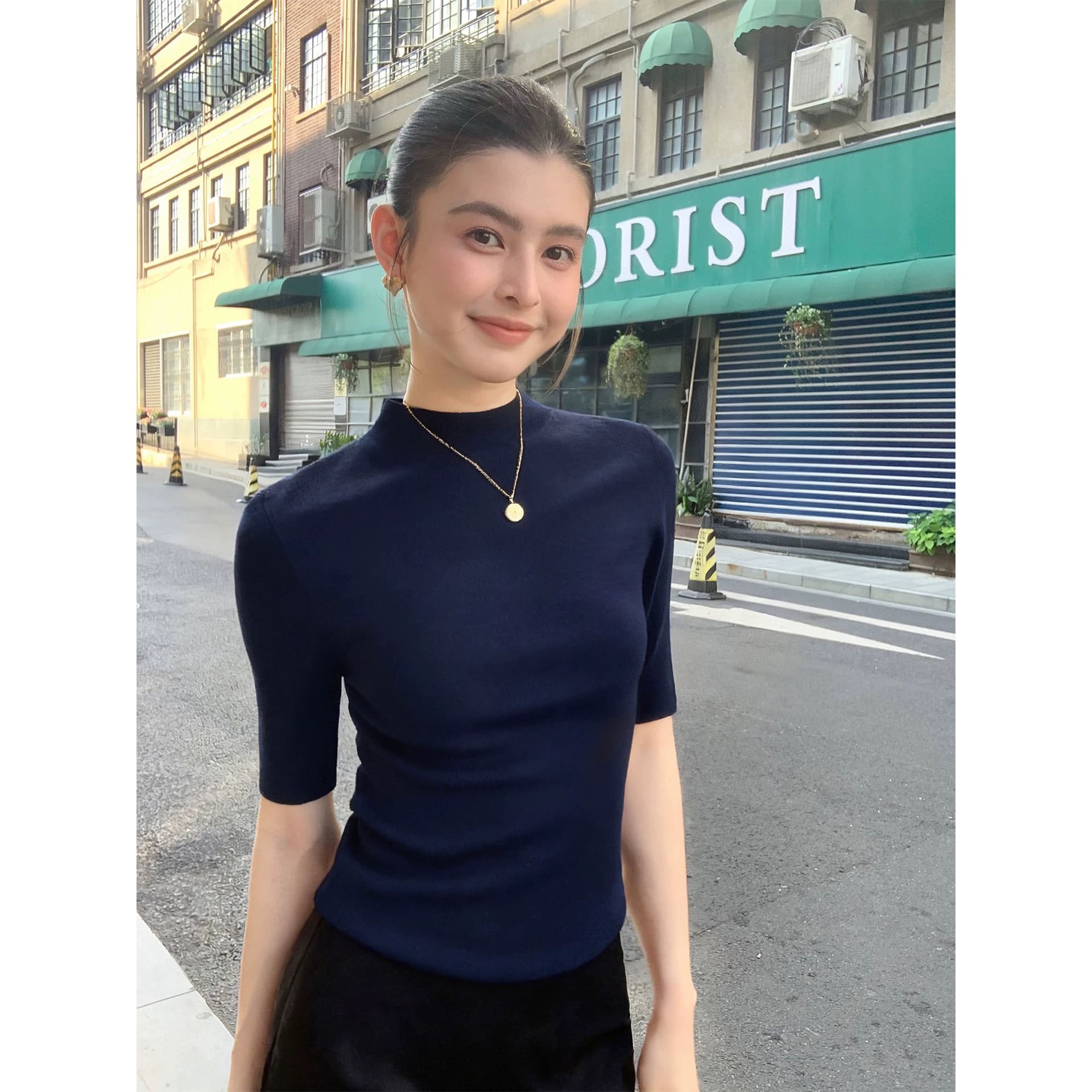 pusumede 제인 색상 사진 스크롤 반하이넥 중간 소매 긍정적 인 어깨 양모 니트 스웨터 여성 품격 몸매 가꾸기 인사이드 잡아라. 의류 상세 이미지 4