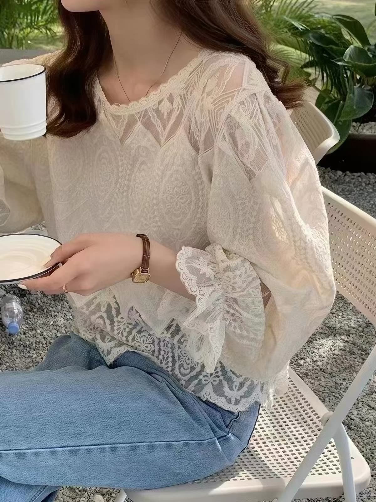 레이스 셔츠 여성 의류 조기 봄 가을 2026 년 새로운 폭발 쉬폰 루즈핏 외국 가스 패션 작은 셔츠 긴팔 맨위 이미지 4