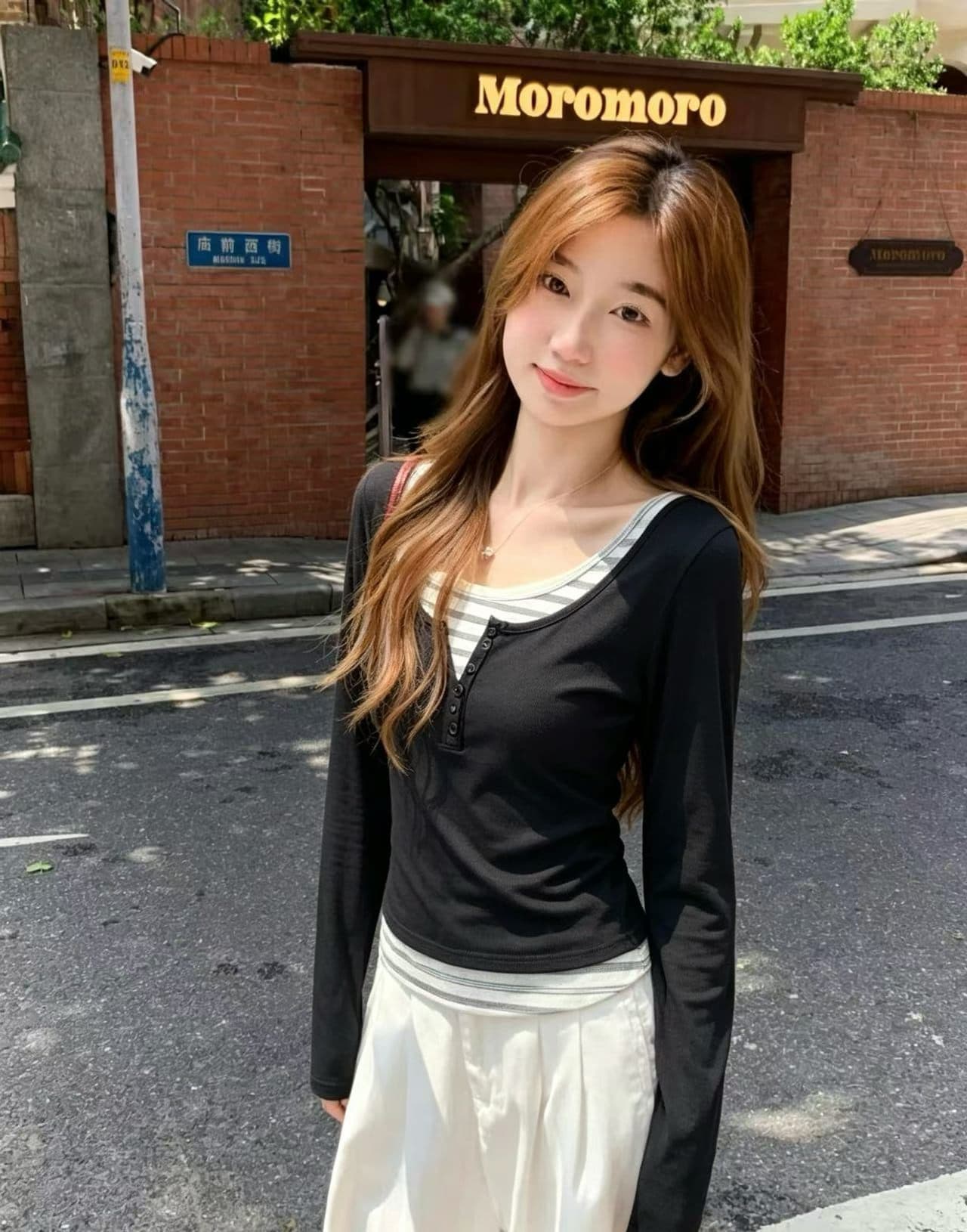 우유 황색 페이크 레이어드 꽃무늬 긴팔 티셔츠 여성 2026 봄 가을 만나는 인사이드 가져 가라. 작은 키 맨위 두 조각 상세 이미지 3