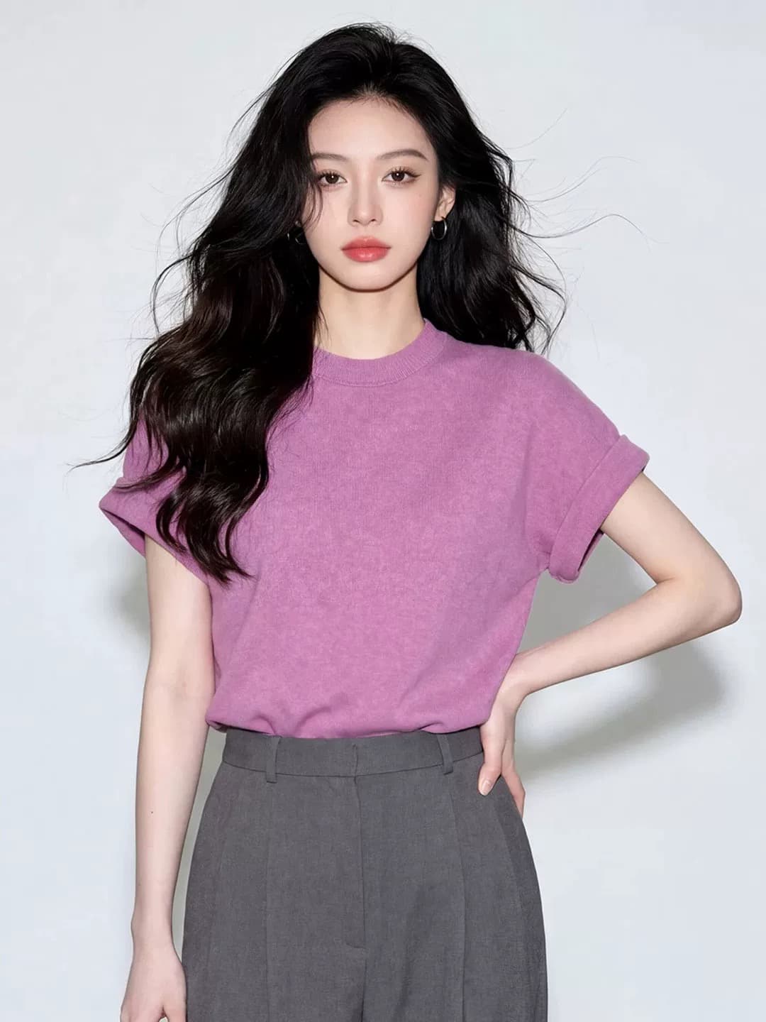 여름 아니요 명중 섹션 보라색 티셔츠 여자 2026 슈퍼 화재 연령 감소 한 부서 고유 한 아름다운 자이언트 잘 생긴 반팔 맨위