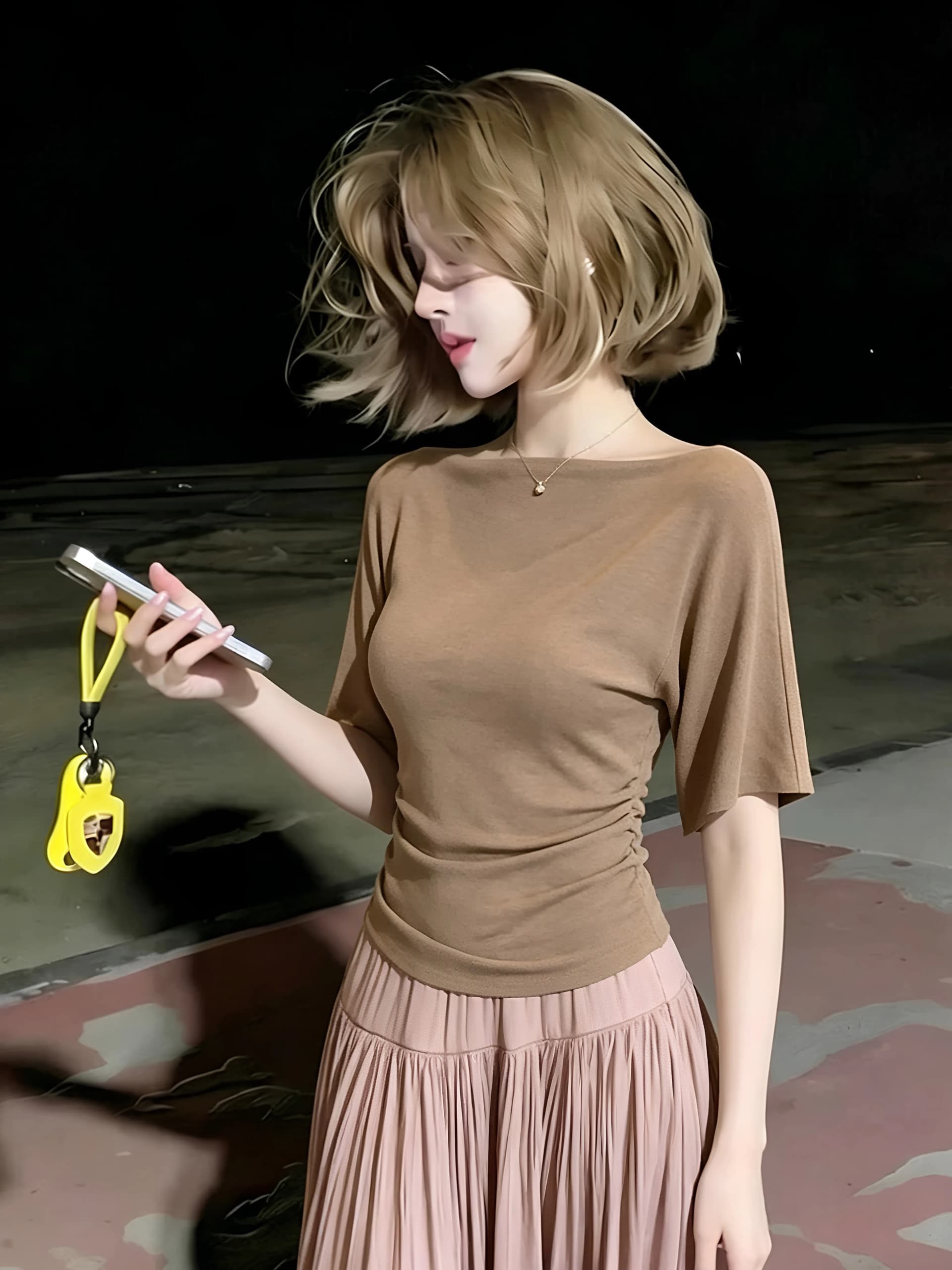 느슨함 부드러운 바람 단색 디자인 센스 비스듬한 어깨 보트넥 반팔 티셔츠 여성 2026 여름 몸매 가꾸기 슬림해 보이는 맨위