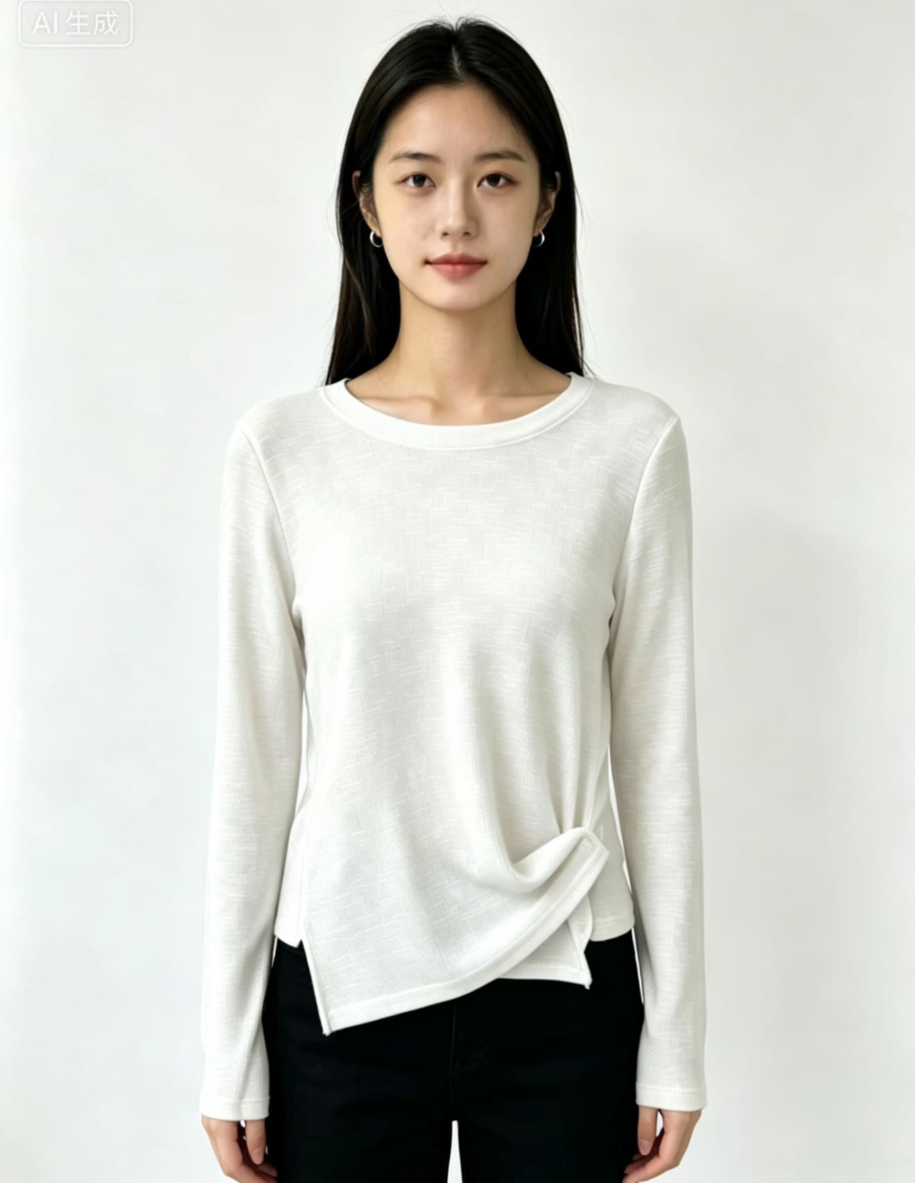 2026 가을 새로운 불규칙 Chic 티셔츠 디자인 센스 라운드 넥 기본 셔츠 여성 다용도 패션 긴팔 맨위 이미지 3