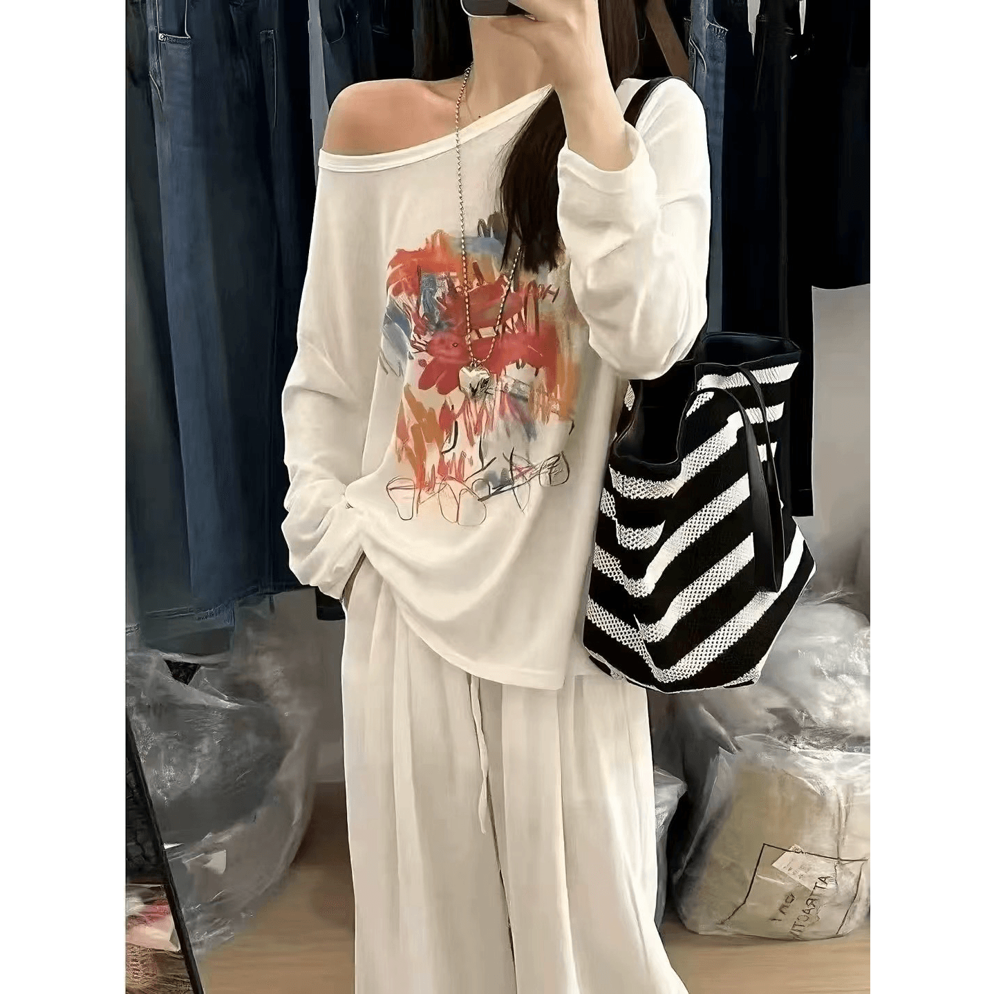 만화 토끼 프린트 긴팔 자외선 차단 블라우스 티셔츠 여성 26 여름 새로운 한 부서 루즈핏 다용도 느긋한 바람 맨위 이미지 5