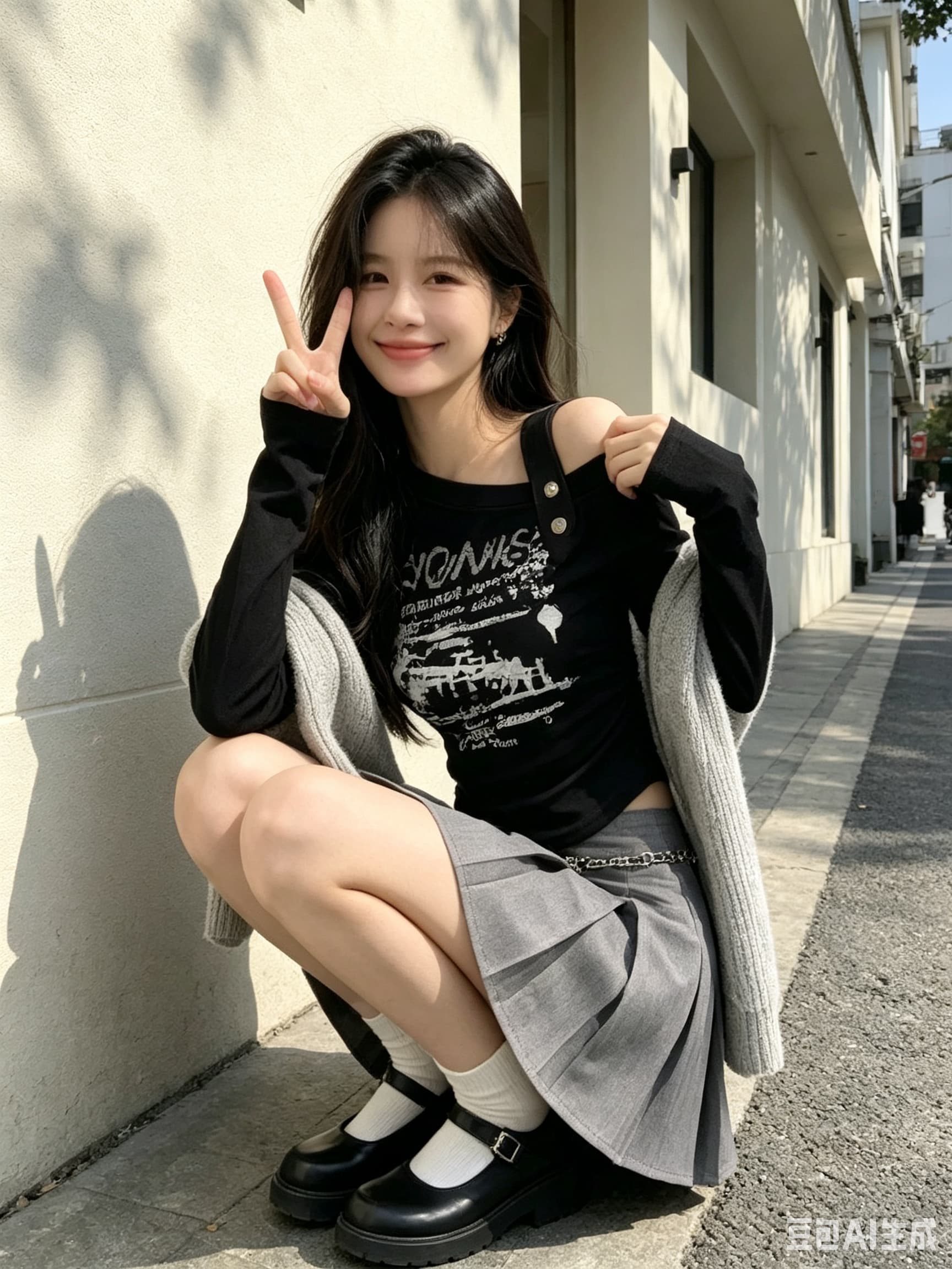 아메리칸 패션 핫걸 Chic 긴팔 오프숄더 티셔츠 여성 이른 가을 레트로 작은 대중 프린트 홀로우 아웃 오프숄더 맨위 상세 이미지 1