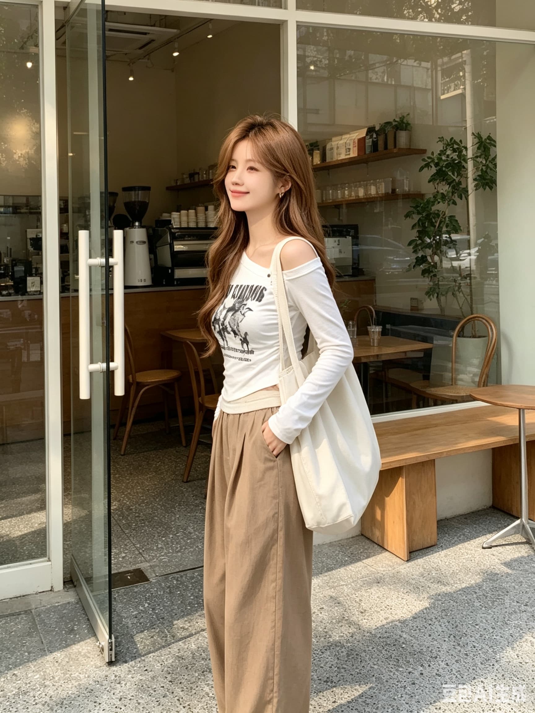 아메리칸 비스듬한 칼라 숄더백 슬립 오프숄더 긴팔 티셔츠 여성 가을 새로운 알파벳 프린트 쇼트 스타일 기본 셔츠 맨위 이미지 3
