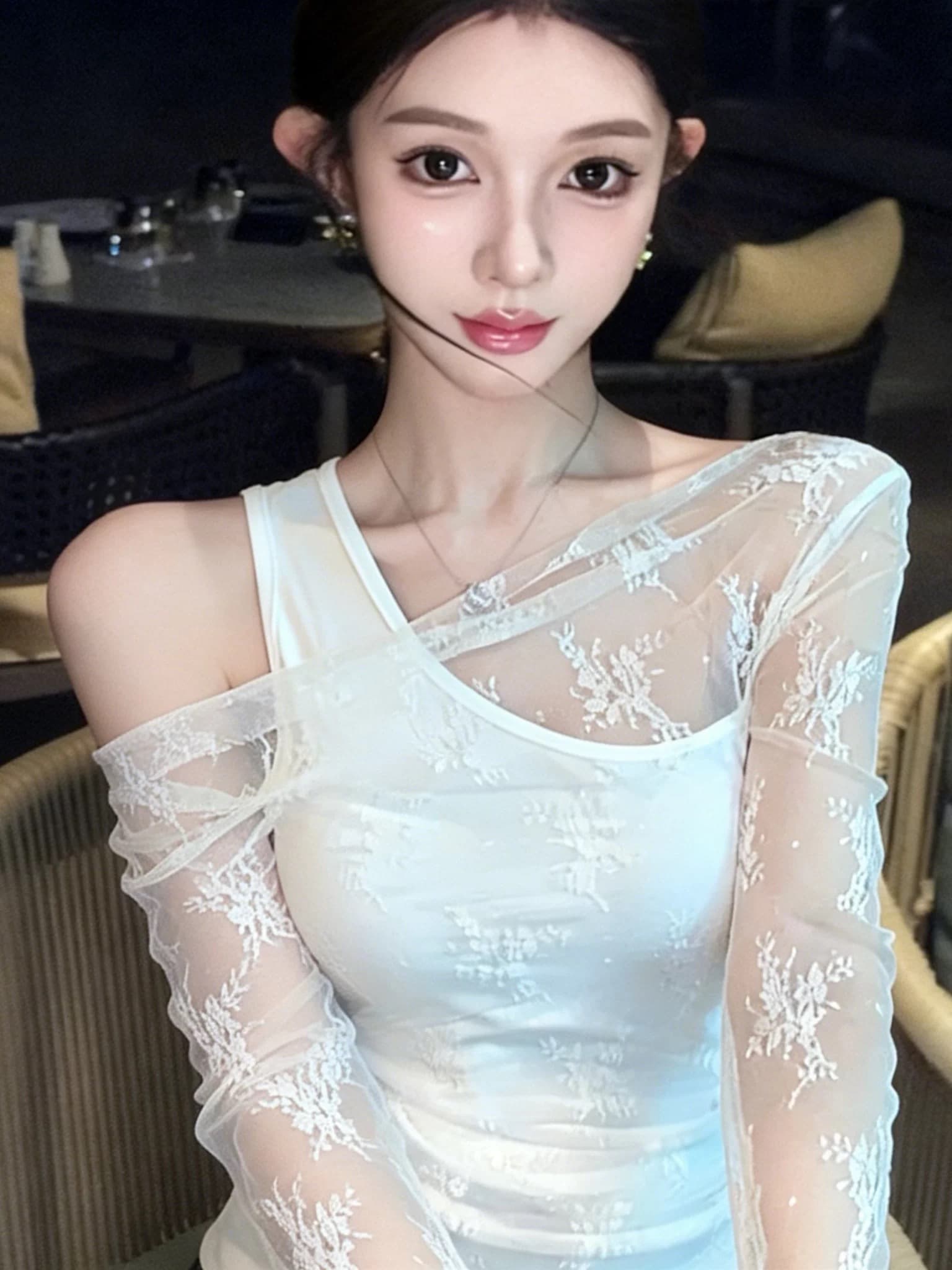 섹시함 홀로우 아웃 레이스 조각 긴팔 티셔츠 여성 2026 년 여름 Chic 세련된 몸매 가꾸기 슬림해 보이는 시스루 맨위 상세 이미지 7