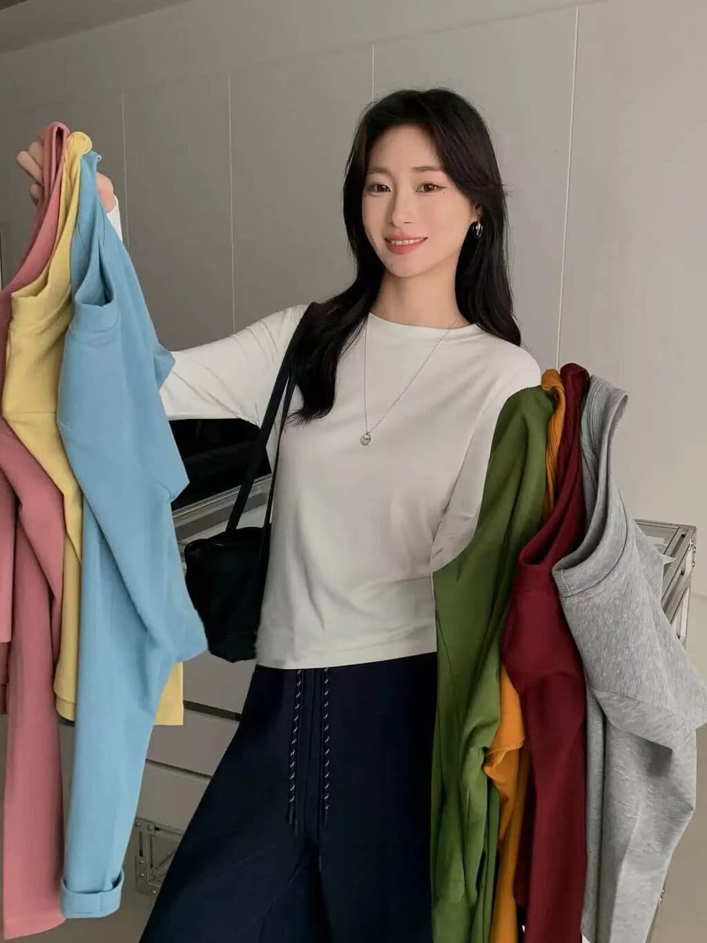 한 부서 높은 탄력성 회색 라운드 넥 긍정적 인 어깨 긴팔 티셔츠 여성 가을 겨울 고급 센스 몸매 가꾸기 인사이드 가져 가라. 기본 셔츠 맨위 이미지 3
