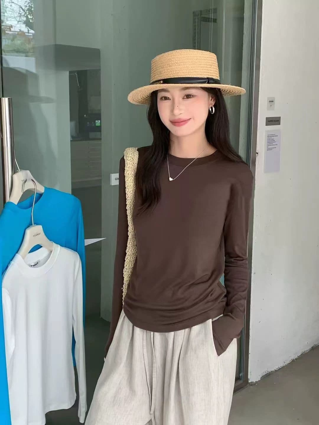 한 부서 높은 탄력성 회색 라운드 넥 긍정적 인 어깨 긴팔 티셔츠 여성 가을 겨울 고급 센스 몸매 가꾸기 인사이드 가져 가라. 기본 셔츠 맨위 상세 이미지 11