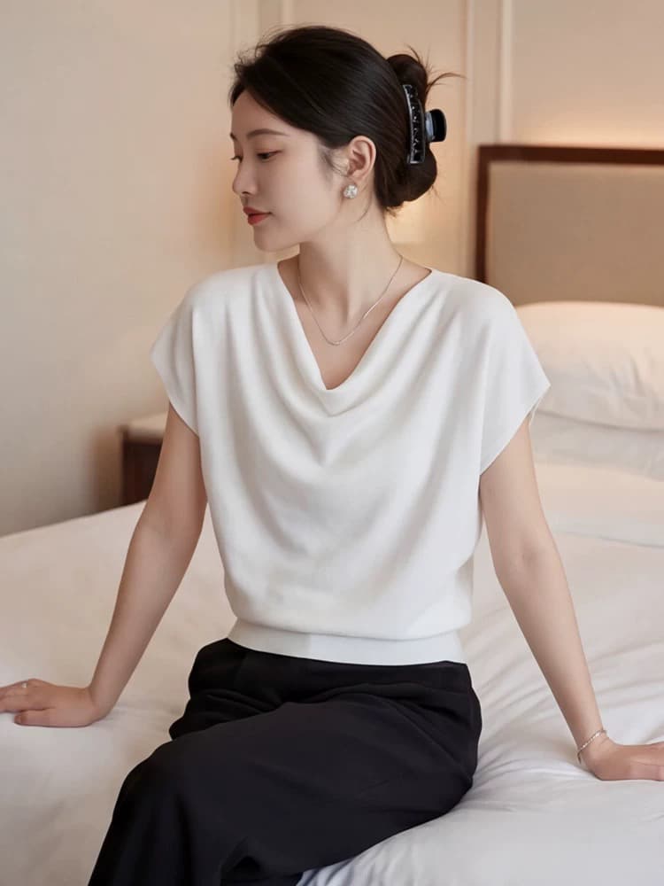 미니멀리즘 지성 바람 흔들다 칼라 도루 가을 디자인 반팔 여름 새로운 디스플레이 쇄골 출퇴근 일상 부드러운 품격 맨위 이미지 2