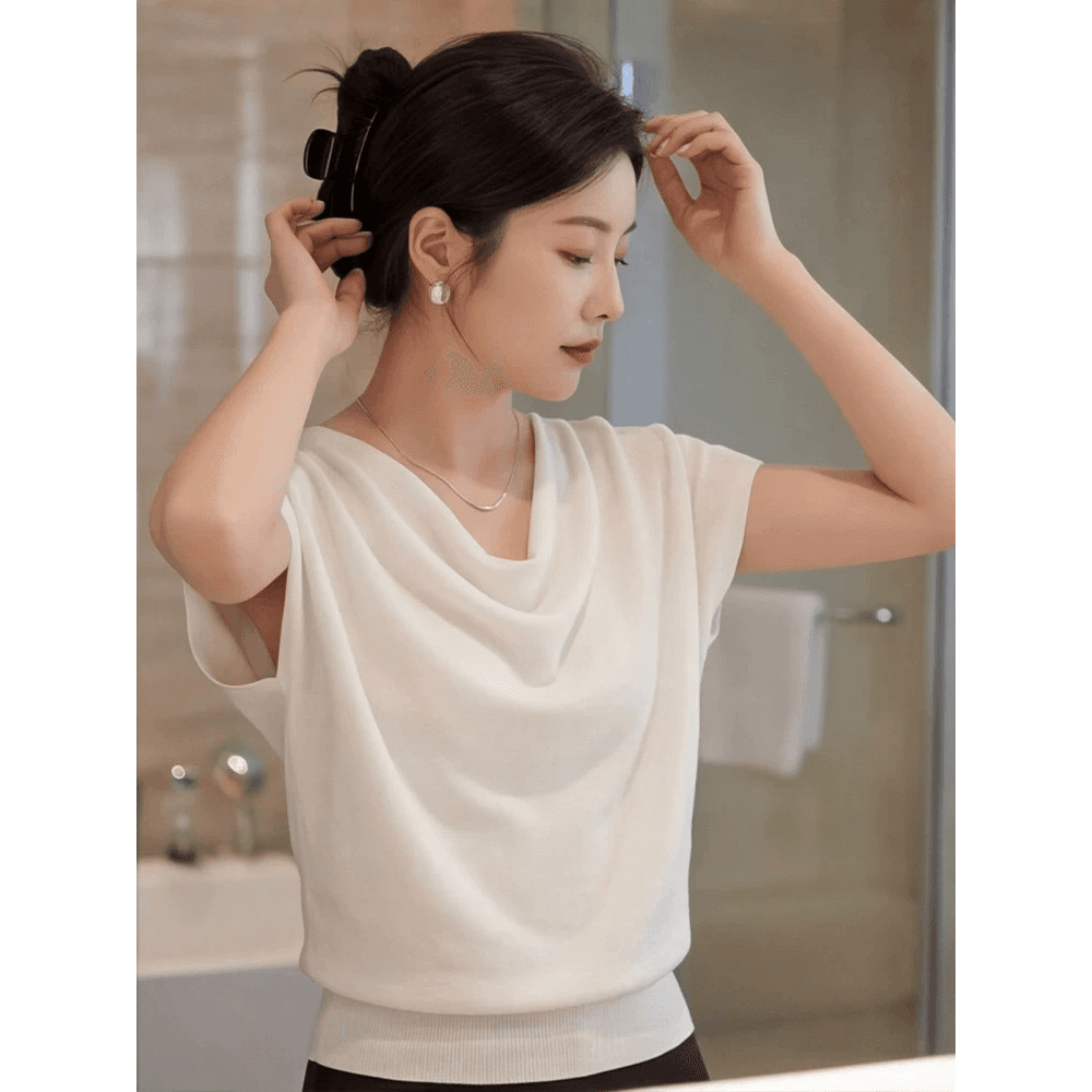 미니멀리즘 지성 바람 흔들다 칼라 도루 가을 디자인 반팔 여름 새로운 디스플레이 쇄골 출퇴근 일상 부드러운 품격 맨위 이미지 5