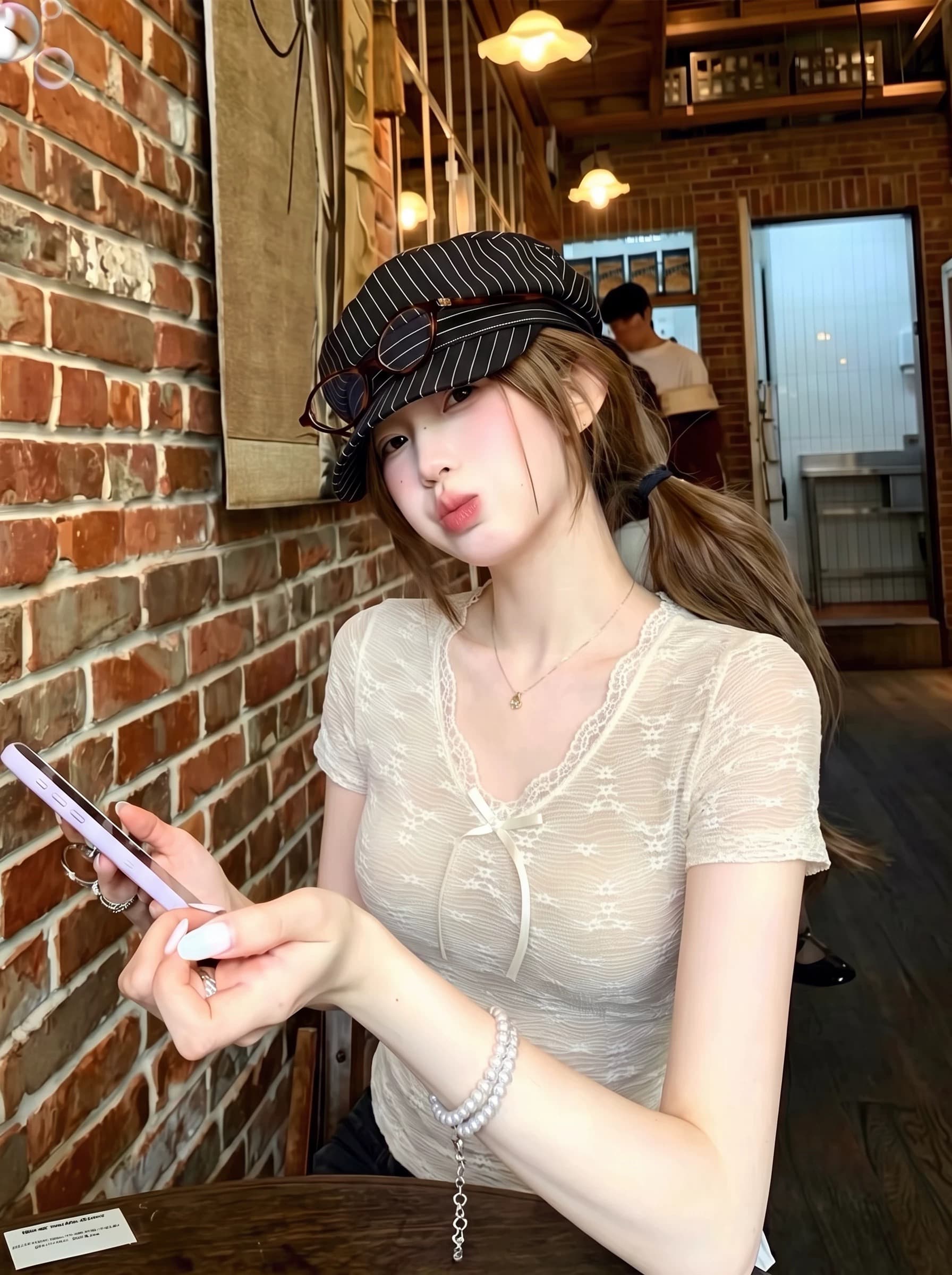 순수한 욕망 핫걸 섹시함 V넥 맨위 여성 여름 벨트 가슴 패드 레이스 반팔 티셔츠 고급 센스 고유 한 아름다운 작은 셔츠 이미지 2