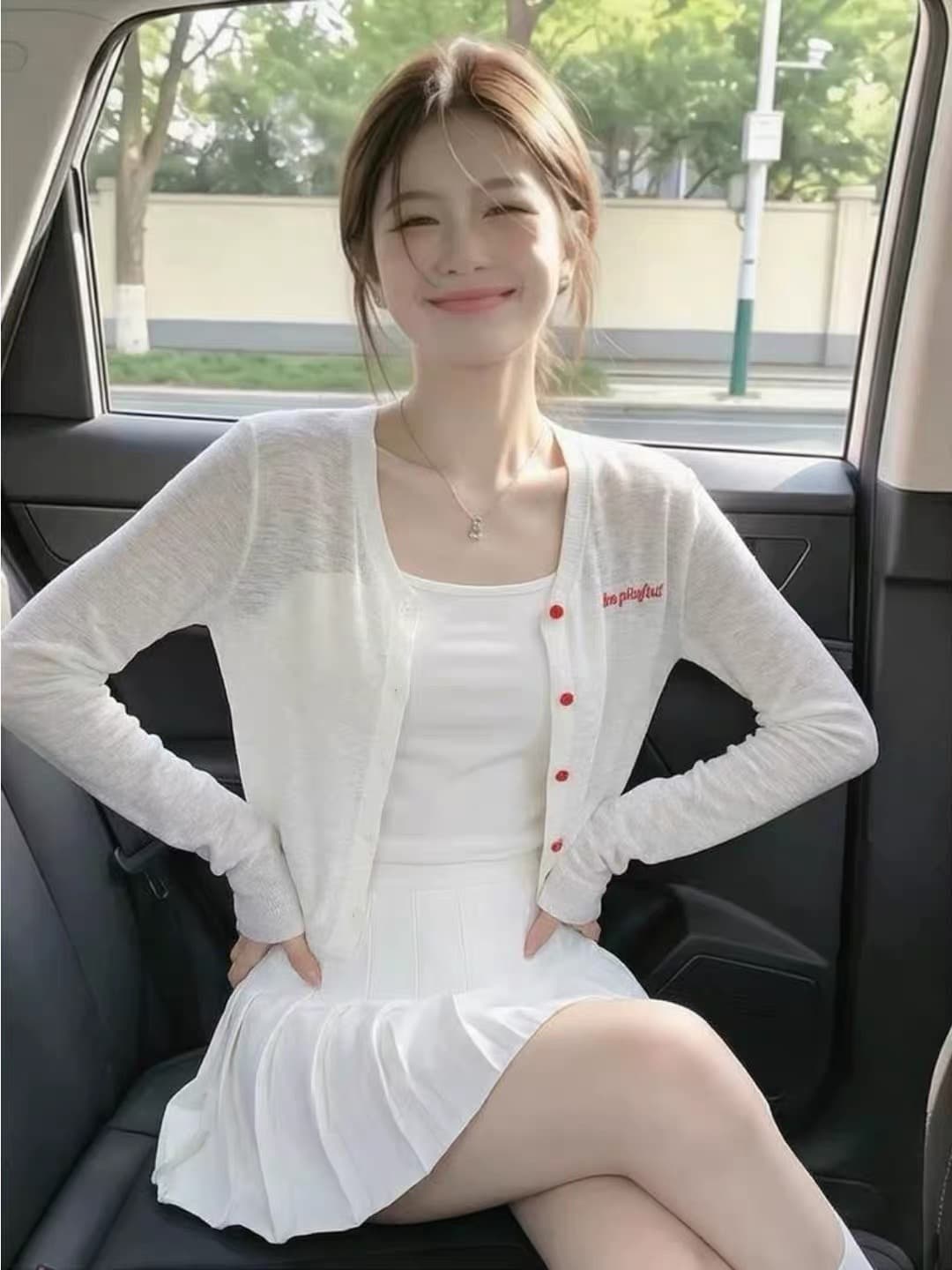한 부서 화이트 얇은 스타일 자외선 차단 니트 오픈 가디건 여성 여름 루즈핏 캐주얼 다용도 외부 가져 가라. 블라우스 짧은 외투 맨위