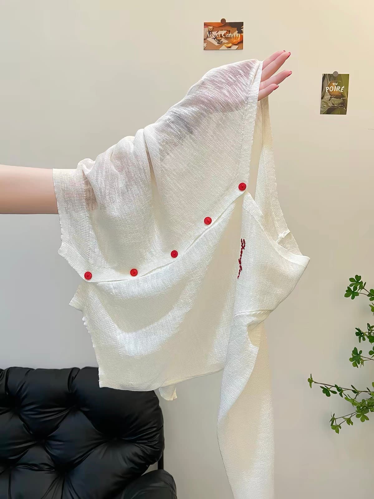 얼음 실크 니트 오픈 가디건 얇은 스타일 아름다운 맨위 자외선 차단 에어컨 셔츠 디자인 센스 화이트 V넥 긴팔 티셔츠 여성 여름 가을 상세 이미지 1