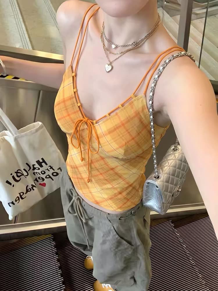 아메리칸 도파민 핫걸 수 있습니다. 조정 어깨끈 캐미솔 여름 작은 키 몸매 가꾸기 인사이드 가져 가라. V넥 맨위