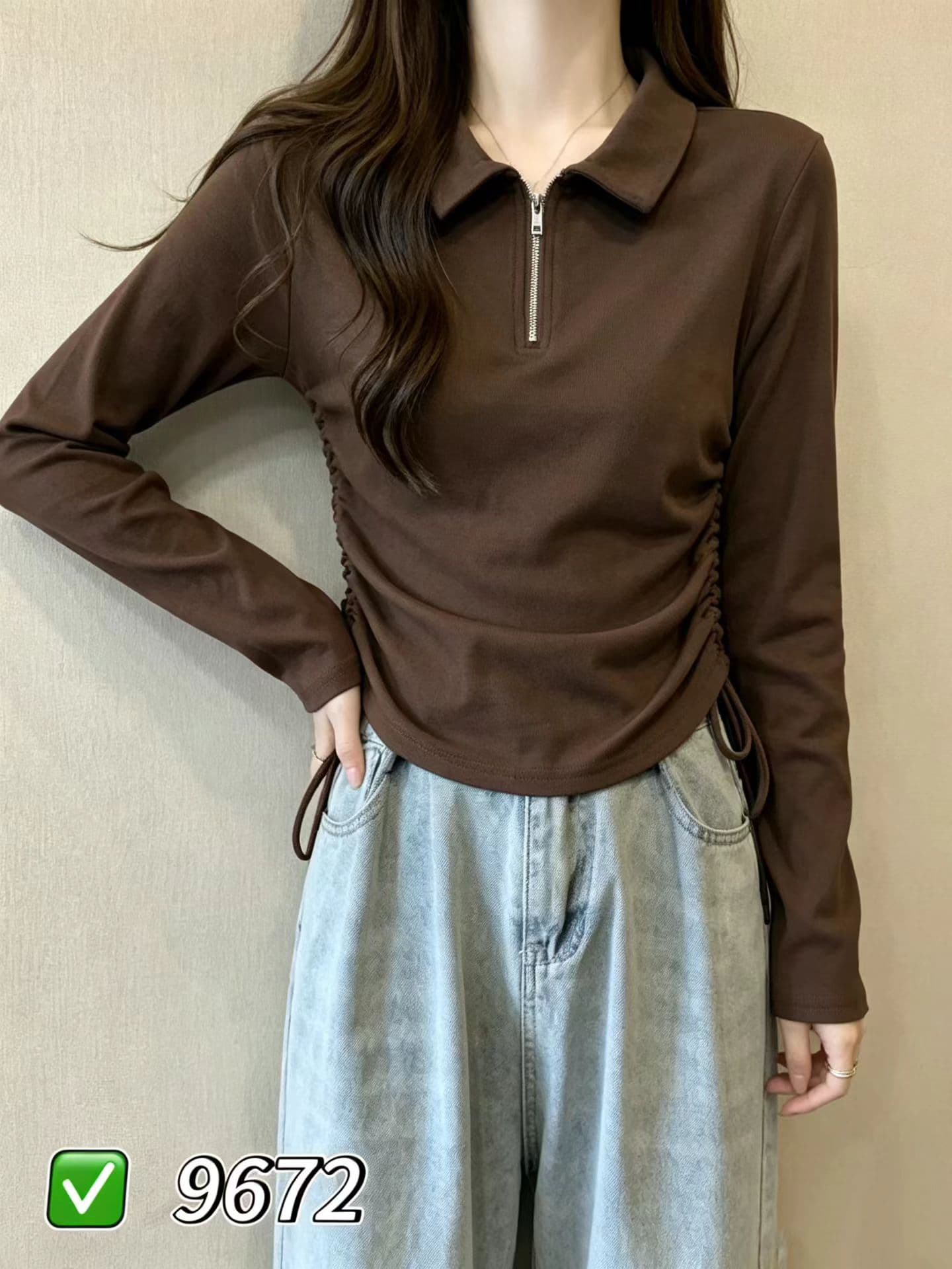 긍정적 인 어깨 POLO 칼라 긴팔 티셔츠 여성 이른 가을 빅 사이즈 기본 셔츠 지방 mm 슬림해 보이는 디자인 센스 쇼트 스타일 펌프 로프 맨위 상세 이미지 2