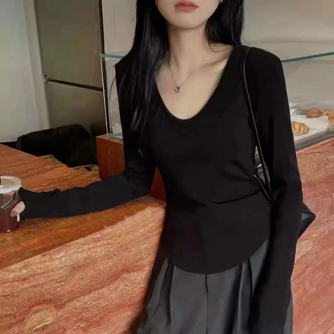 cca 직접 만든 ins 보 주님 섹션 라운드 넥 주름 나팔 소매 기본 셔츠 쇼트 스타일 이슬 뼈의 슬림해 보이는 순수한 욕망 바람 맨위 여성 이미지 4
