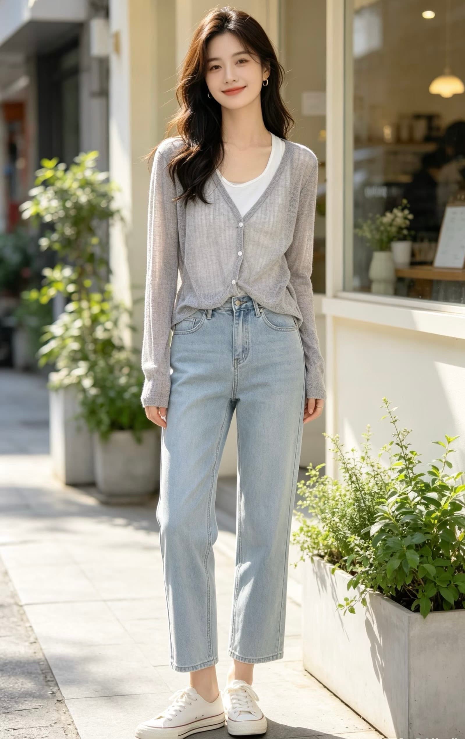 화이트 V넥 니트 스웨터 여성 2026 새로운 가을 얇은 스타일 작은 키 자외선 차단 재킷 맨위 여성 이미지 4