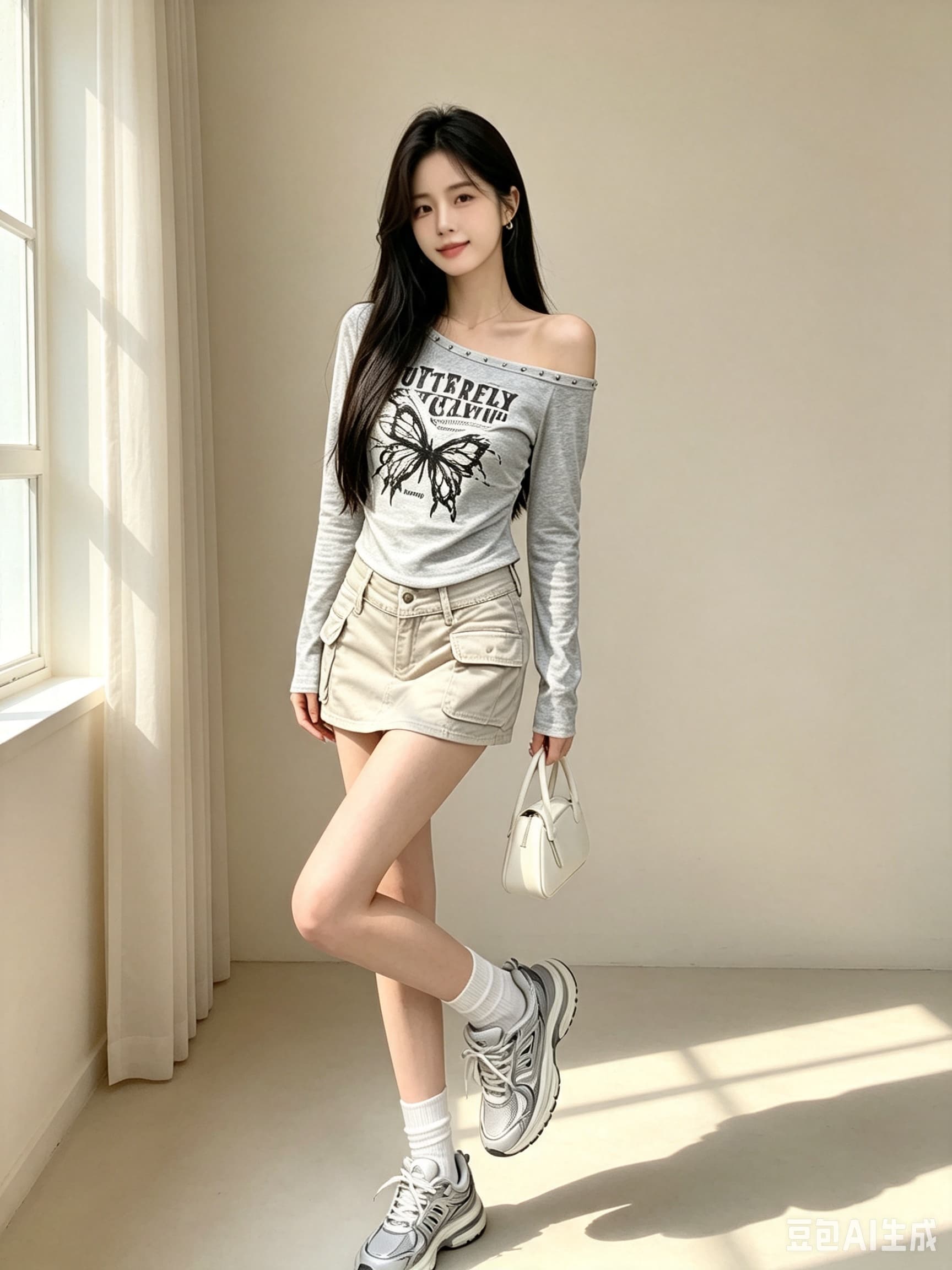 프랑스식 달콤한 차가운 바람 징 비스듬한 칼라 알파벳 긴팔 티셔츠 여성 2026 이른 가을 핫걸 불규칙 주름 맨위 상세 이미지 1