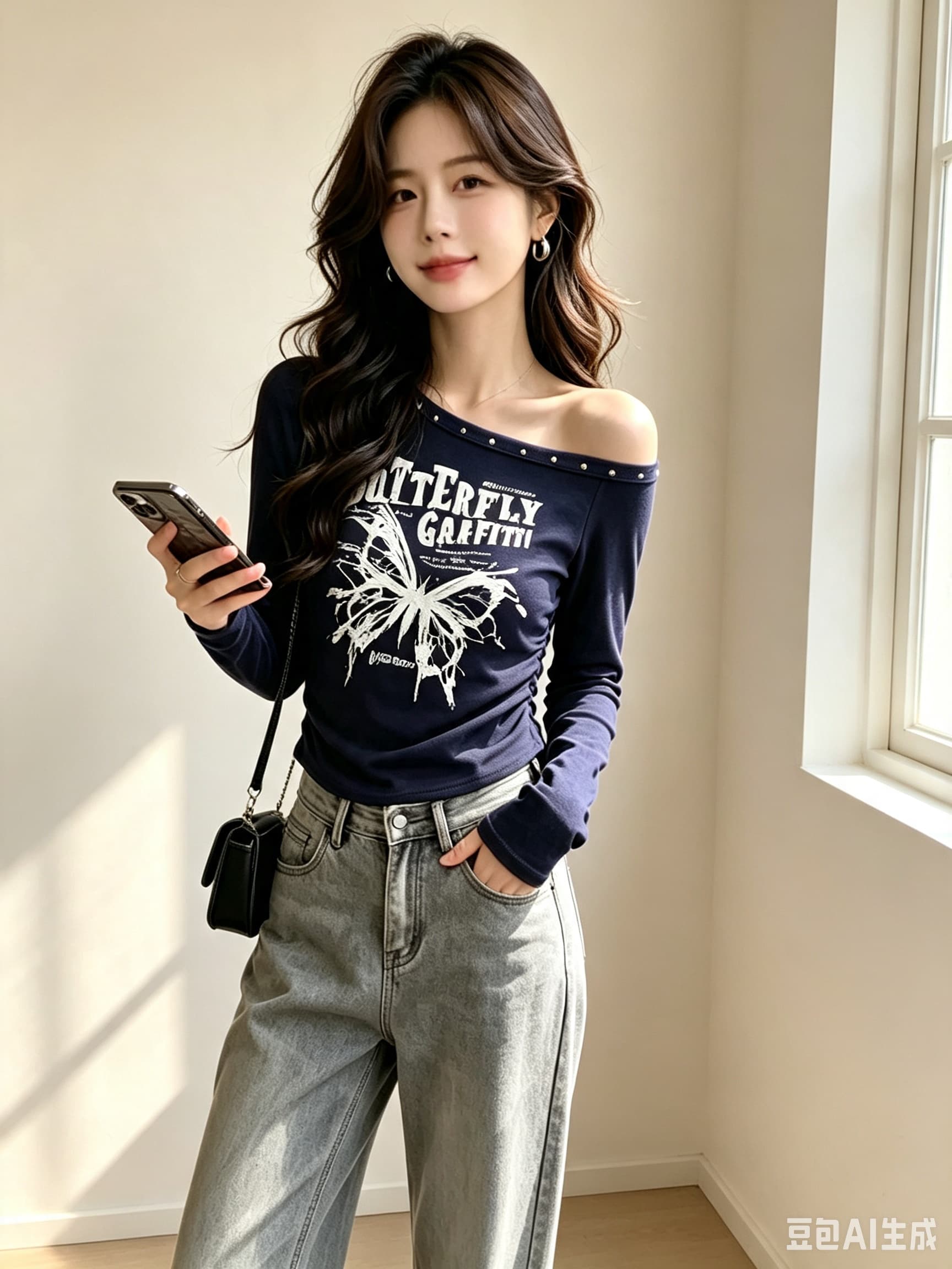 프랑스식 달콤한 차가운 바람 징 비스듬한 칼라 알파벳 긴팔 티셔츠 여성 2026 이른 가을 핫걸 불규칙 주름 맨위 상세 이미지 3