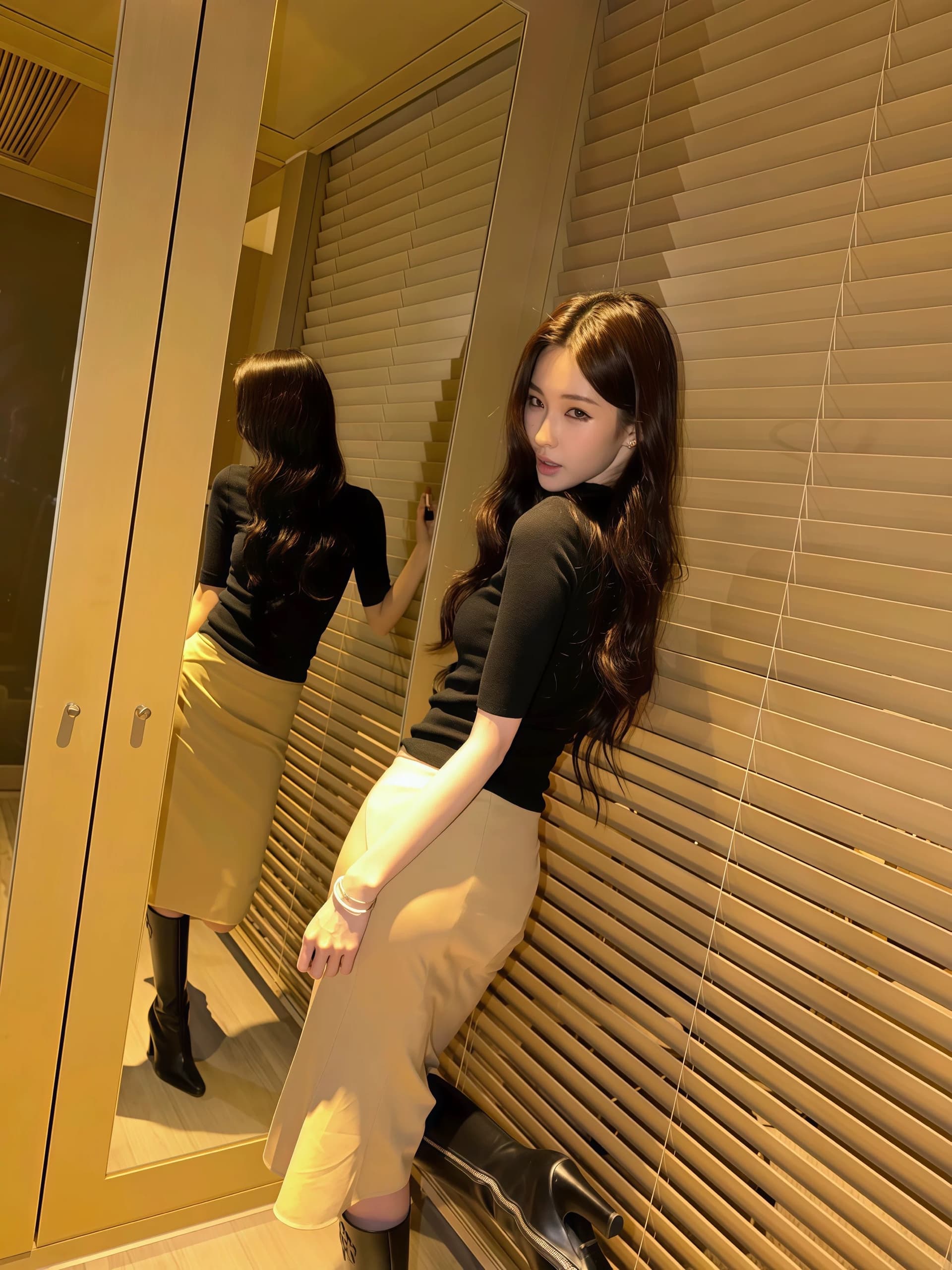 한 부서 섹시함 바람 검정색 반하이넥 중간 소매 티셔츠 여성 여름 새로운 몸매 가꾸기 슬림해 보이는 순수한 욕망 품격 맨위 여성 이미지 4