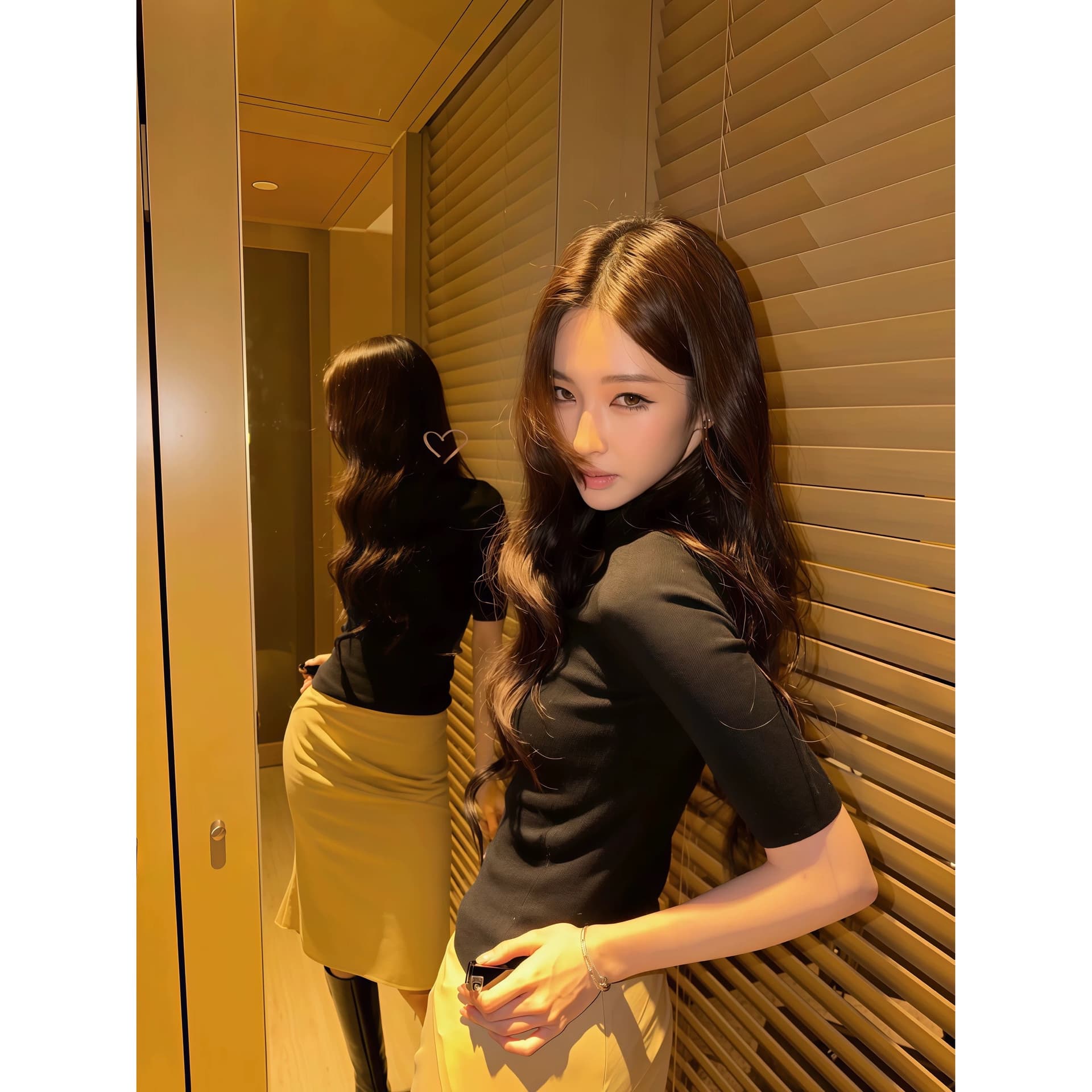 한 부서 섹시함 바람 검정색 반하이넥 중간 소매 티셔츠 여성 여름 새로운 몸매 가꾸기 슬림해 보이는 순수한 욕망 품격 맨위 여성 이미지 5