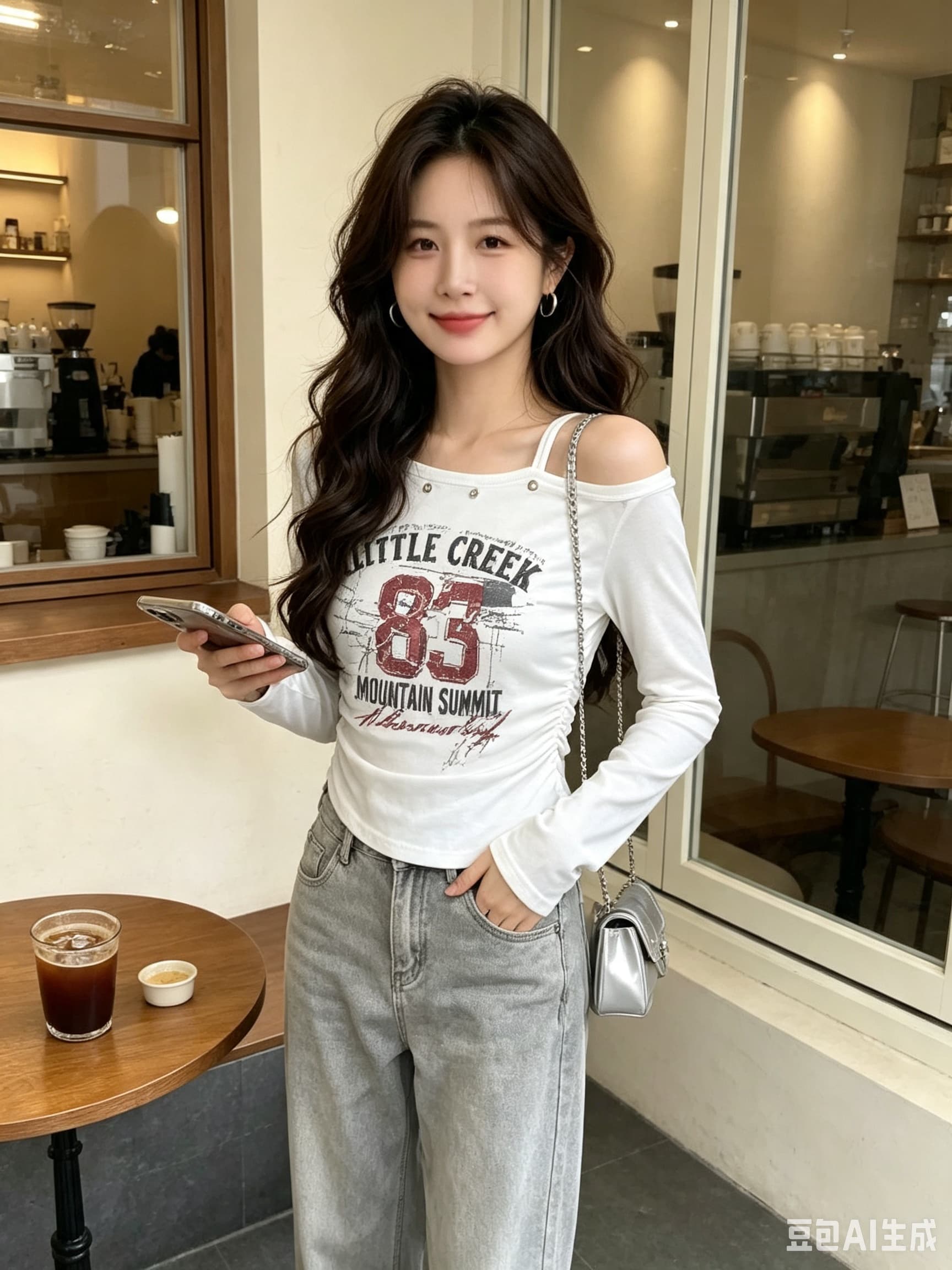 징 비스듬한 어깨 의류 여성 몸매 가꾸기 불규칙 2026 봄 가을 아메리칸 핫걸 긴팔 티셔츠