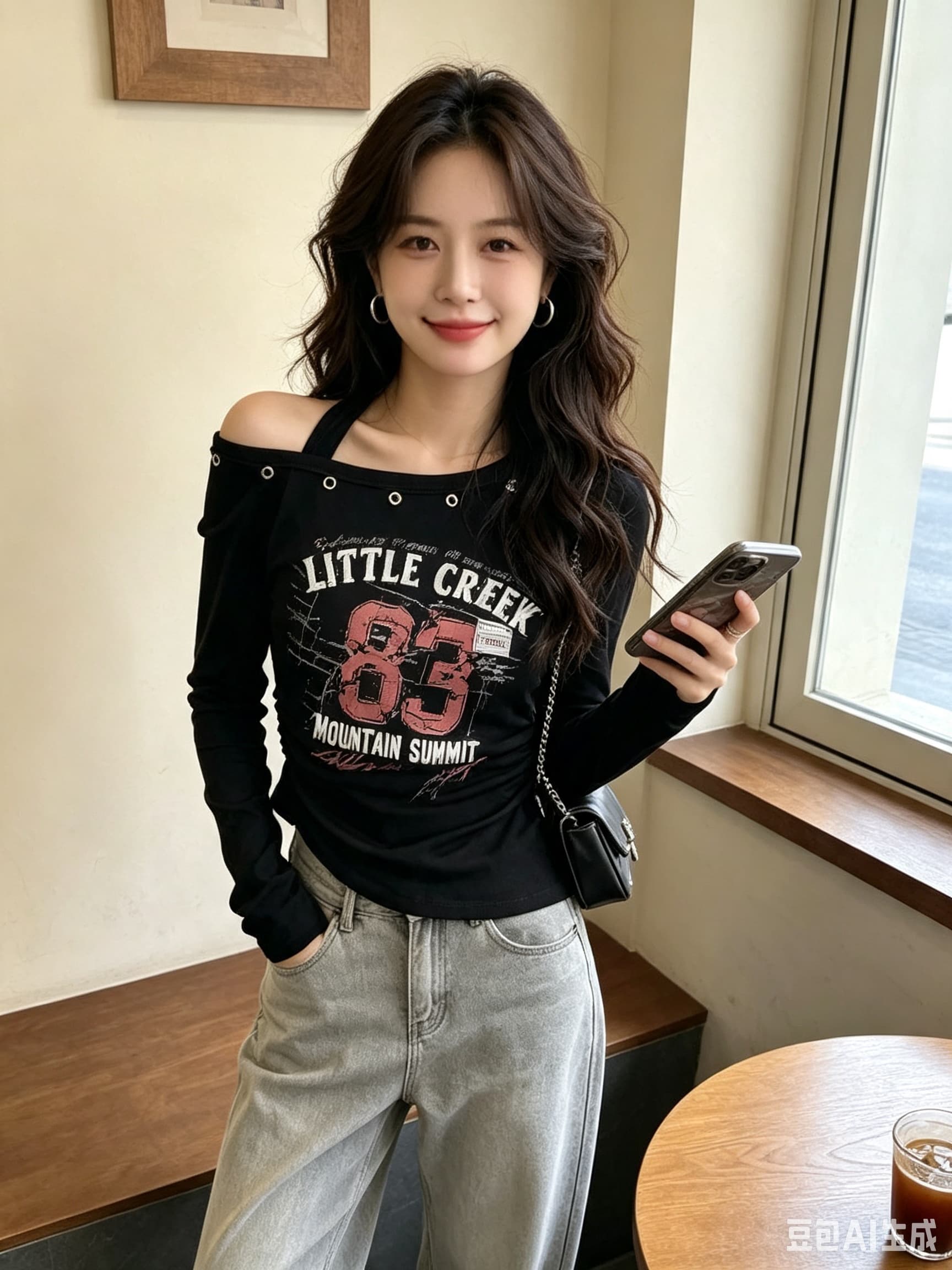 징 비스듬한 어깨 의류 여성 몸매 가꾸기 불규칙 2026 봄 가을 아메리칸 핫걸 긴팔 티셔츠 이미지 4
