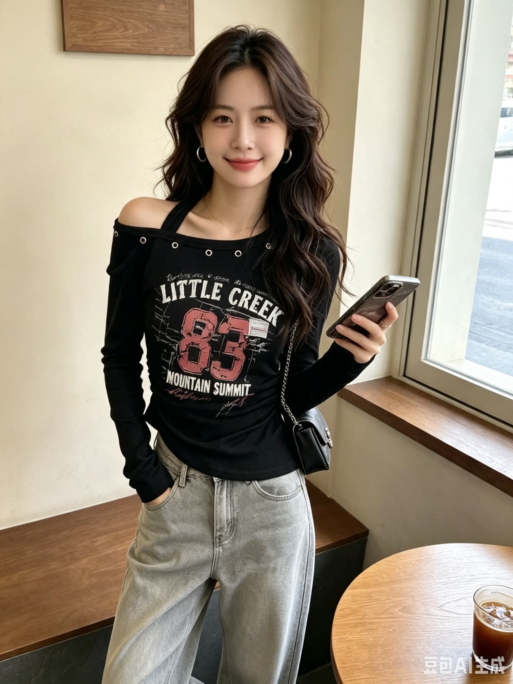 징 비스듬한 어깨 의류 여성 몸매 가꾸기 불규칙 2026 봄 가을 아메리칸 핫걸 긴팔 티셔츠 상세 이미지 2