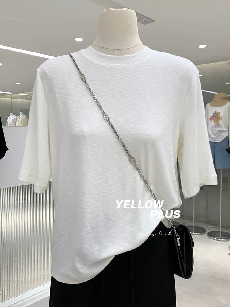 부티크 눈꽃 좋은 양모 일반 대 에디션 중간 소매 티셔츠 품격 반하이넥 부드러운 찹쌀 편안함 다용도 단색 맨위 상세 이미지 1