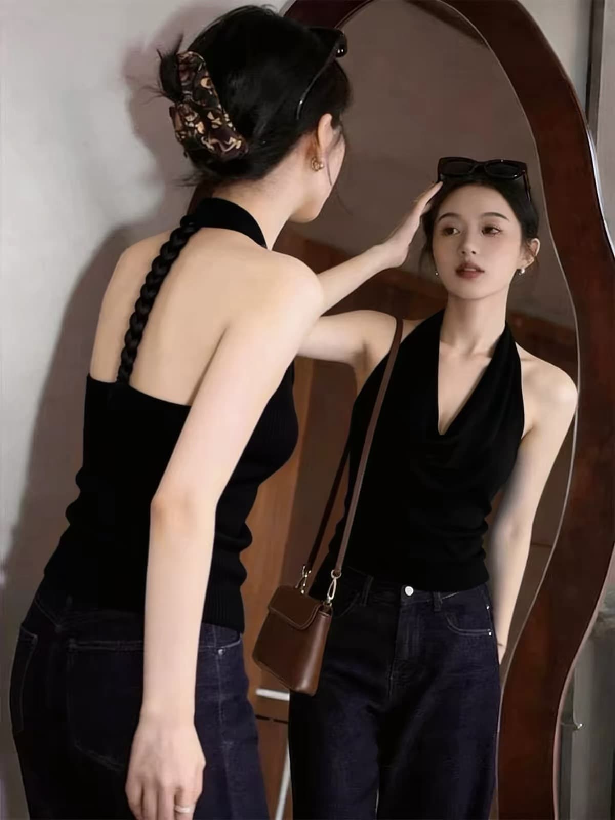 핫걸 백리스 흔들다 칼라 행침 목 캐미솔 여름 외출용 2026 새로운 디자인 센스 Chic 민소매 작은 맨위 상세 이미지 2