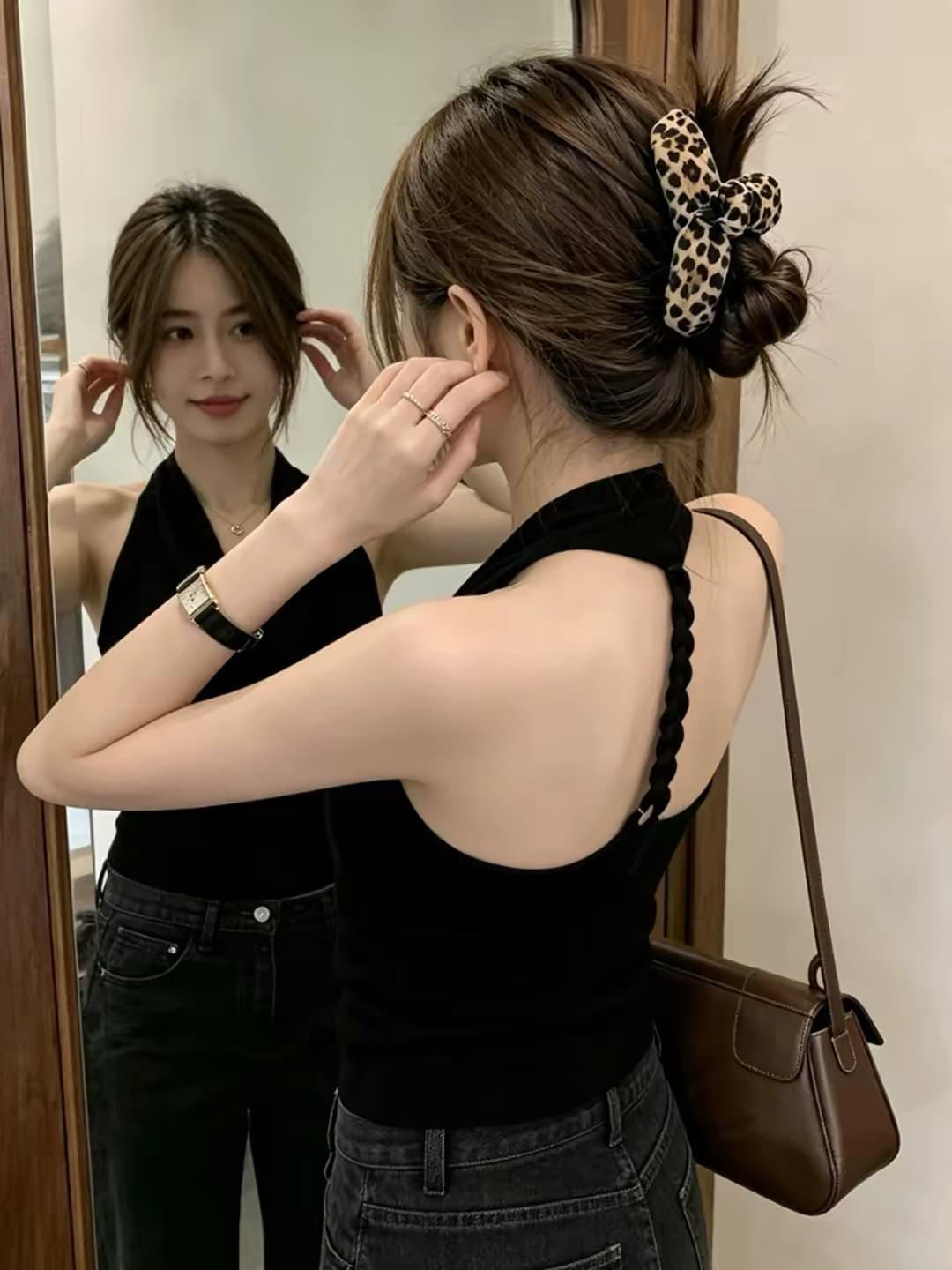 검정색 몸매 가꾸기 행침 목 레이스업 캐미솔 2026 여름 태국 아름다운 디자인 센스 해변가 휴가 맨위 상세 이미지 3