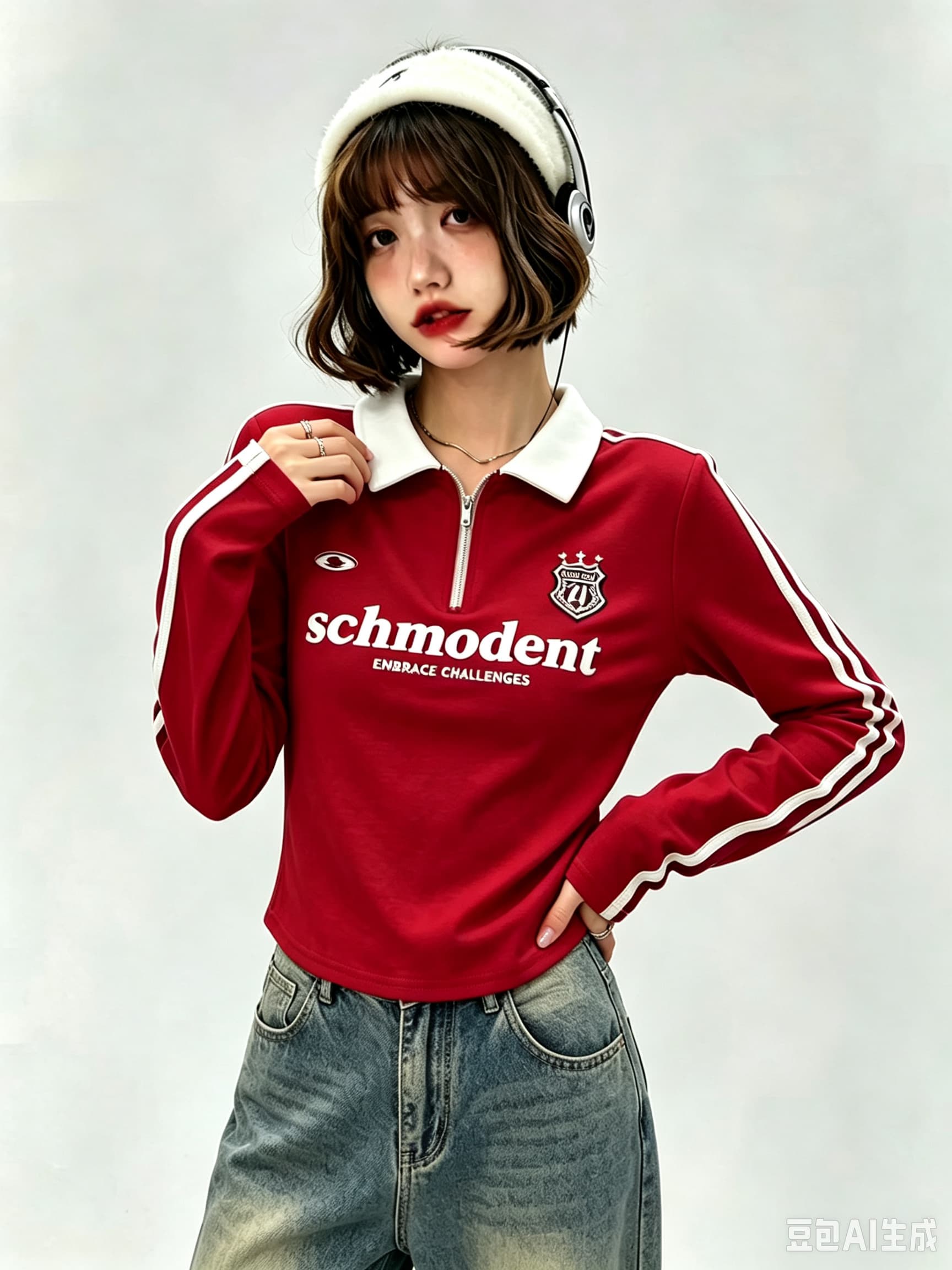 아메리칸 알파벳 프린트 긴팔 티셔츠 여성 2026 가을 폴로 칼라 스트라이프 하프 지퍼 쇼트 스타일 기본 셔츠 맨위 트렌디 이미지 2
