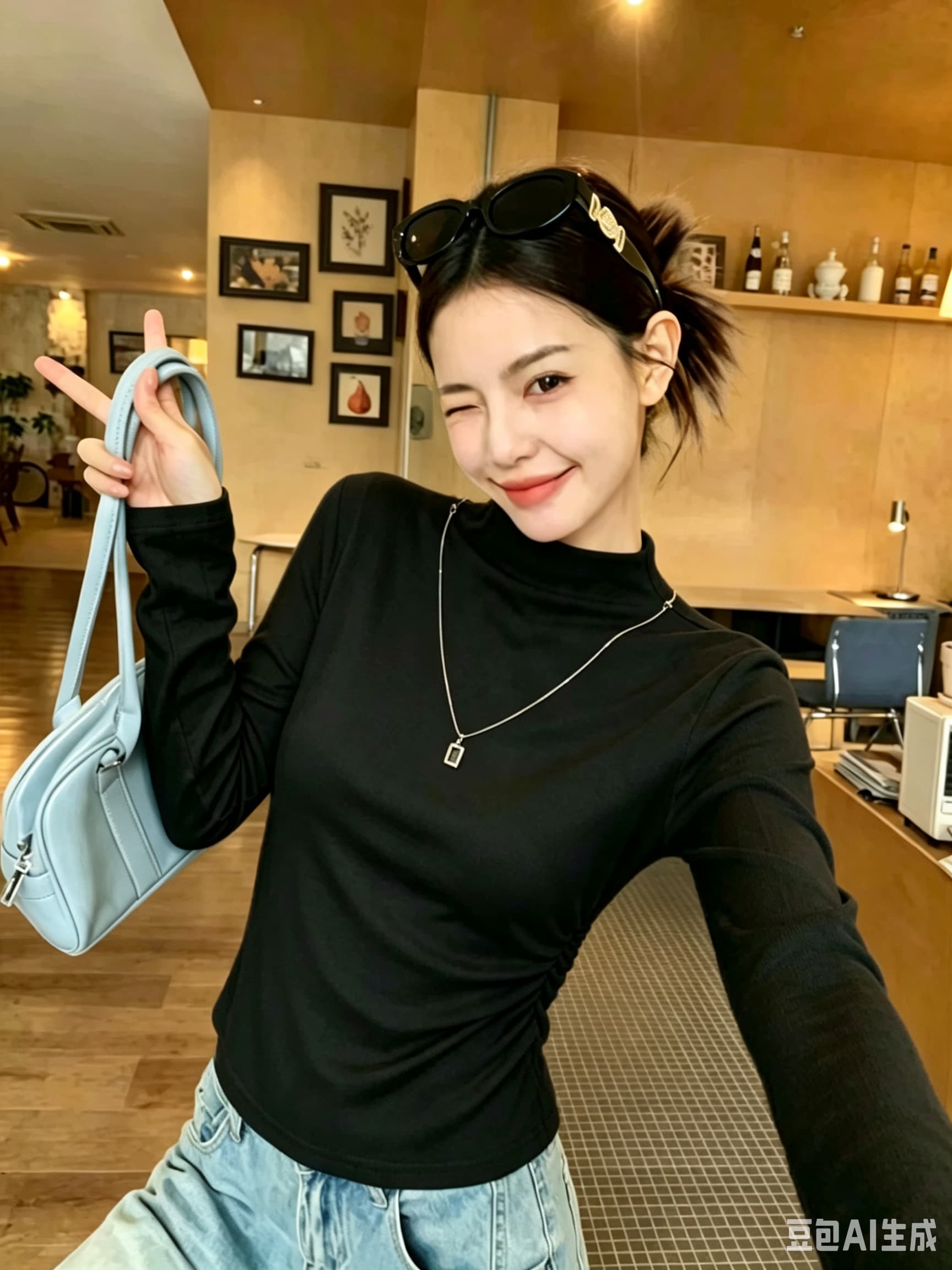 한 부서 품격 반하이넥 긍정적 인 어깨 긴팔 티셔츠 여성 2026 가을 새로운 주름 허리 수축 슬림해 보이는 만나는 맨위 상세 이미지 5