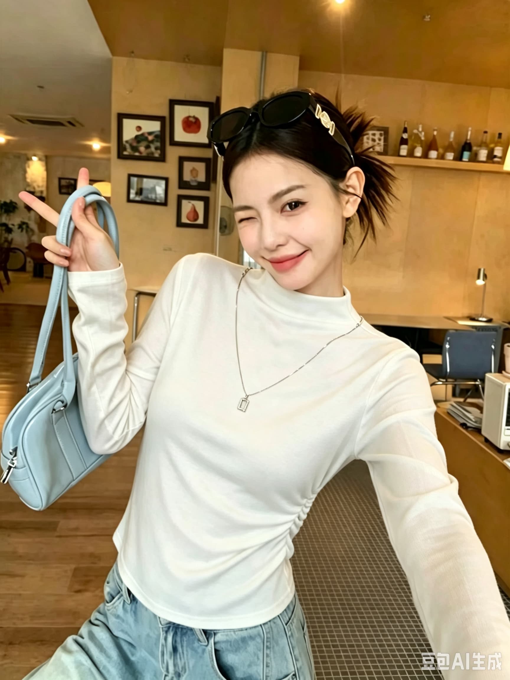 한 부서 품격 반하이넥 긍정적 인 어깨 긴팔 티셔츠 여성 2026 가을 새로운 주름 허리 수축 슬림해 보이는 만나는 맨위 상세 이미지 6