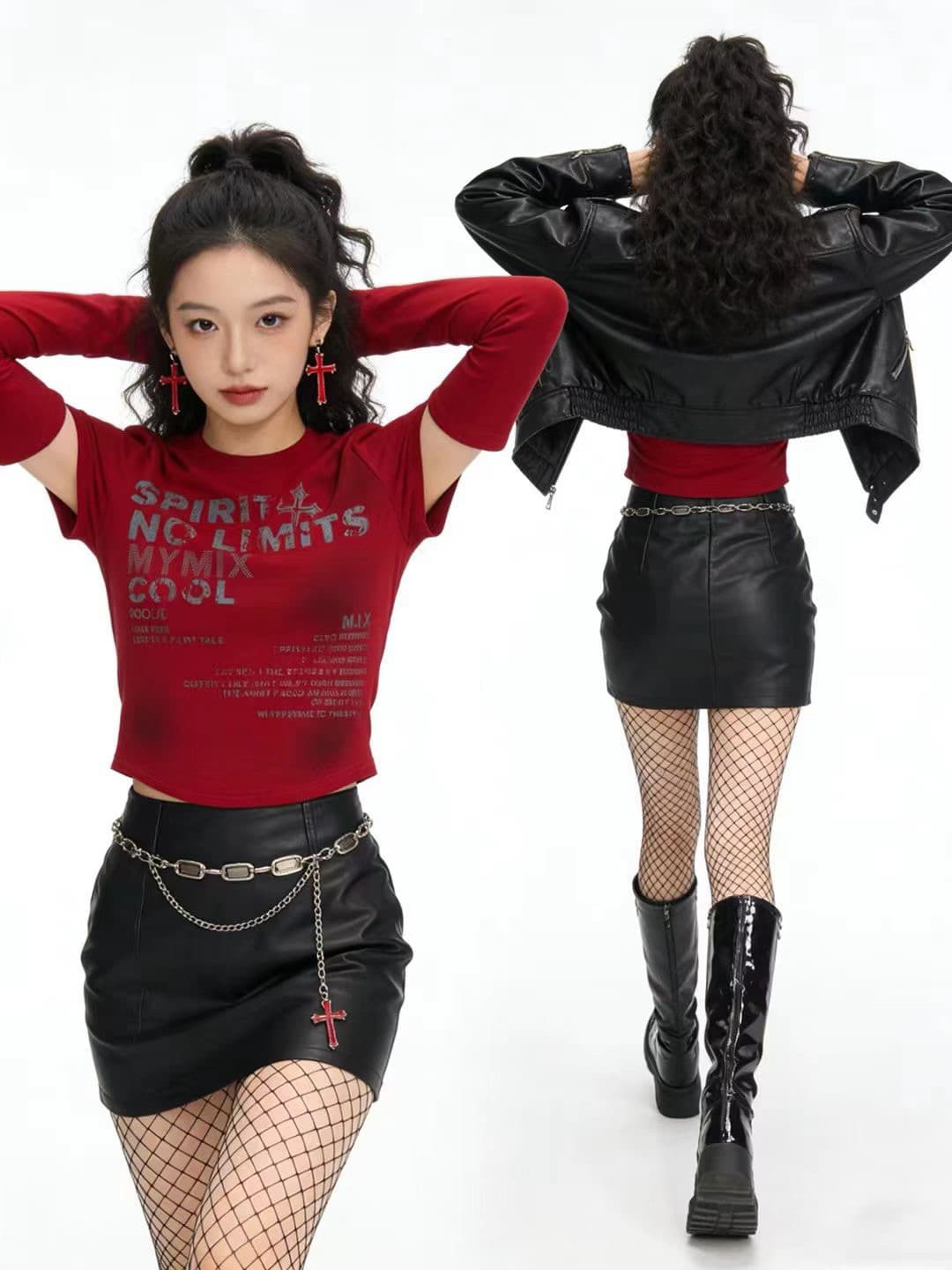 열세 개 순수한 욕망 핫걸 라운드 넥 알파벳 프린트 티셔츠 여성 26 가을 새로운 디자인 센스 몸매 가꾸기 쇼트 스타일 맨위 이미지 4