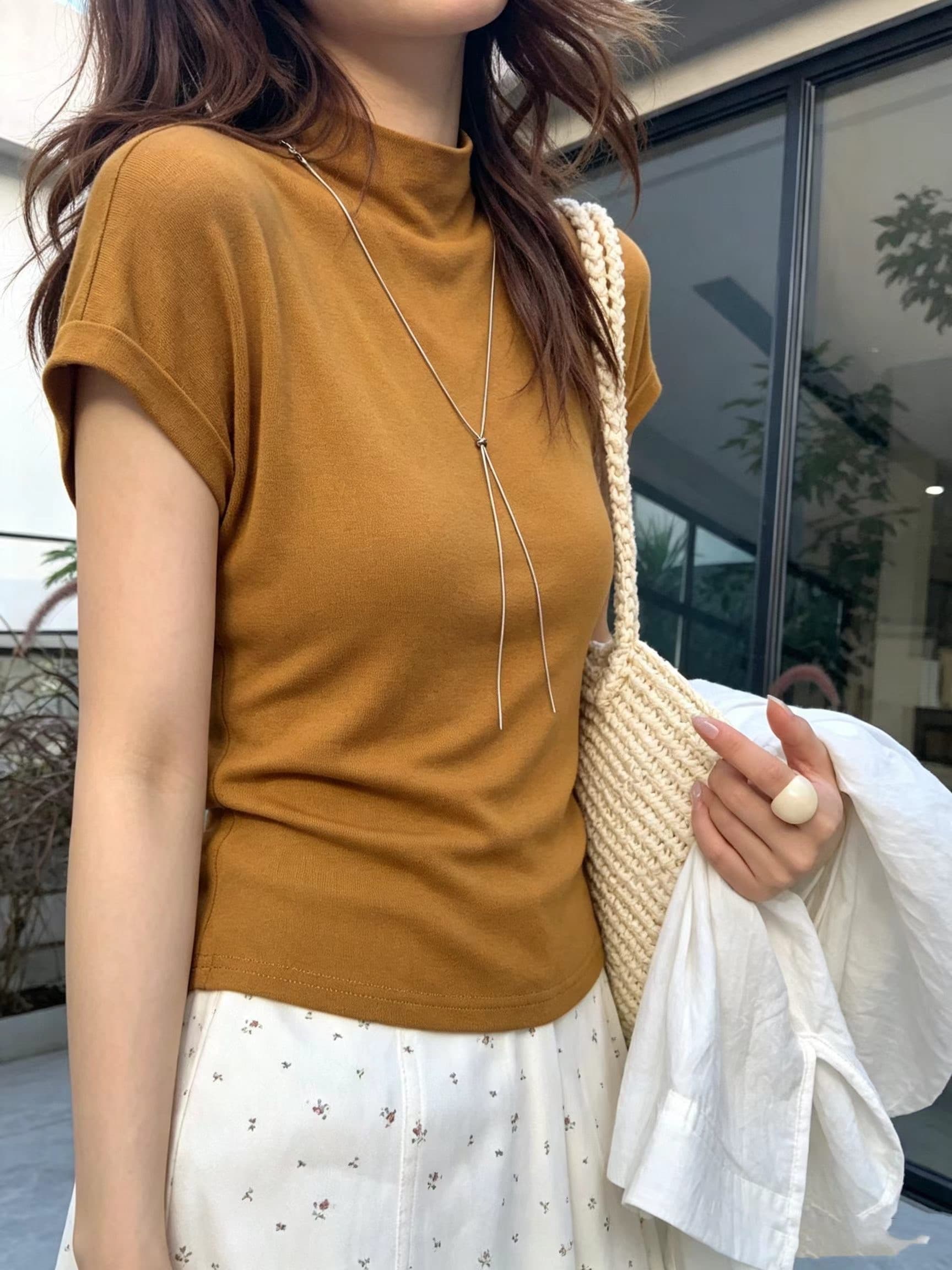 반하이넥 패션 한 부서 순수한 욕망 바람 반팔 티셔츠 여성 몸매 가꾸기 슬림해 보이는 기본 셔츠 인사이드 가져 가라. 학생 맨위 ins 트렌디 상세 이미지 3